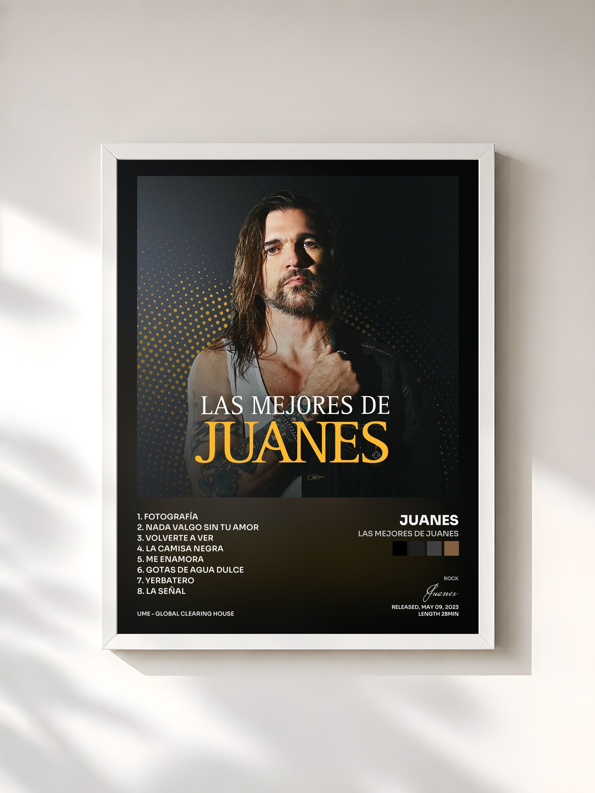 #blanc Tableau de l'album Las Mejores de Juanes de Juanes, cadre blanc, imprimé et encadré en France