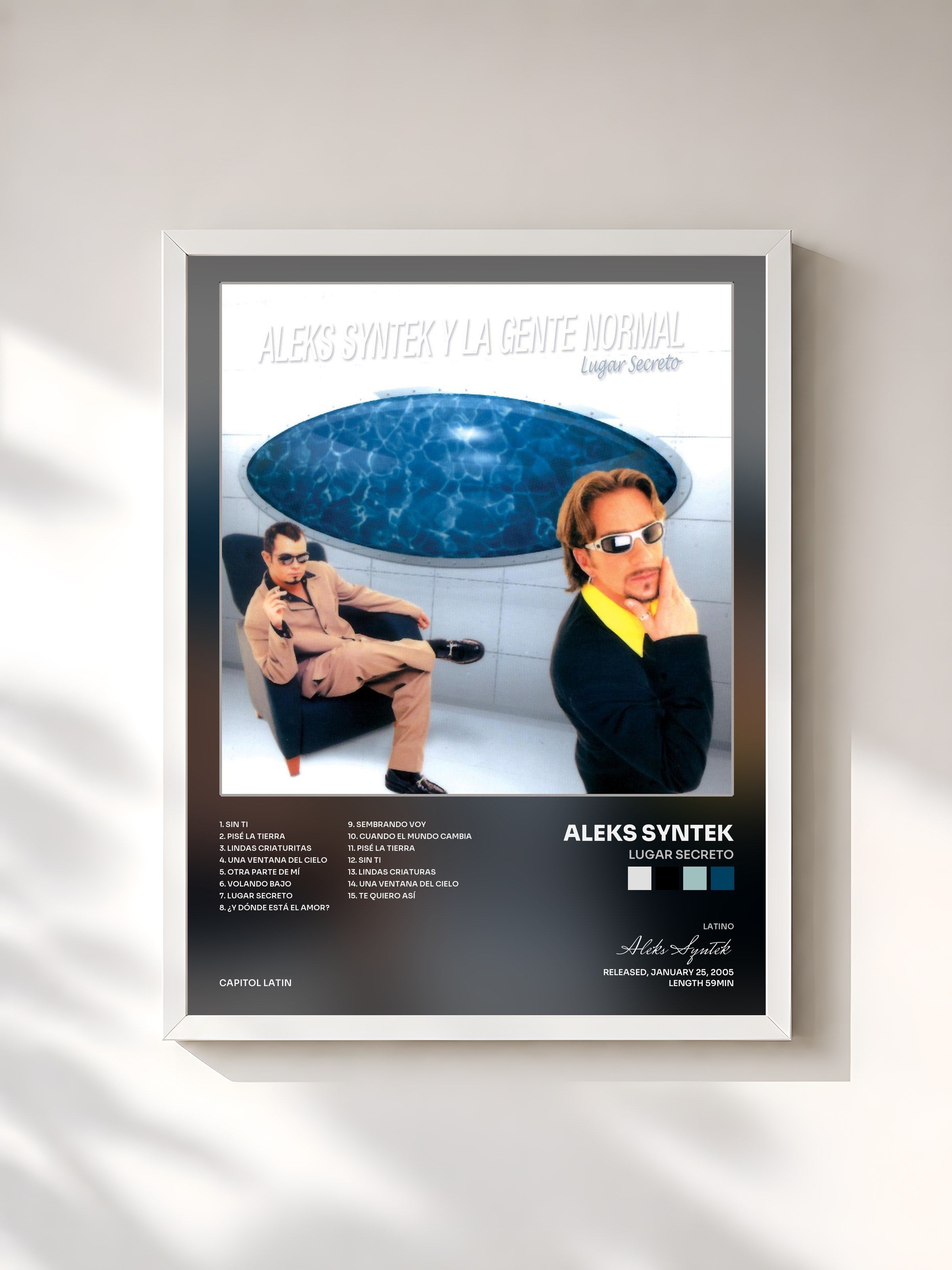 #blanc Tableau de l'album Lugar Secreto de Aleks Syntek, cadre blanc, imprimé et encadré en France