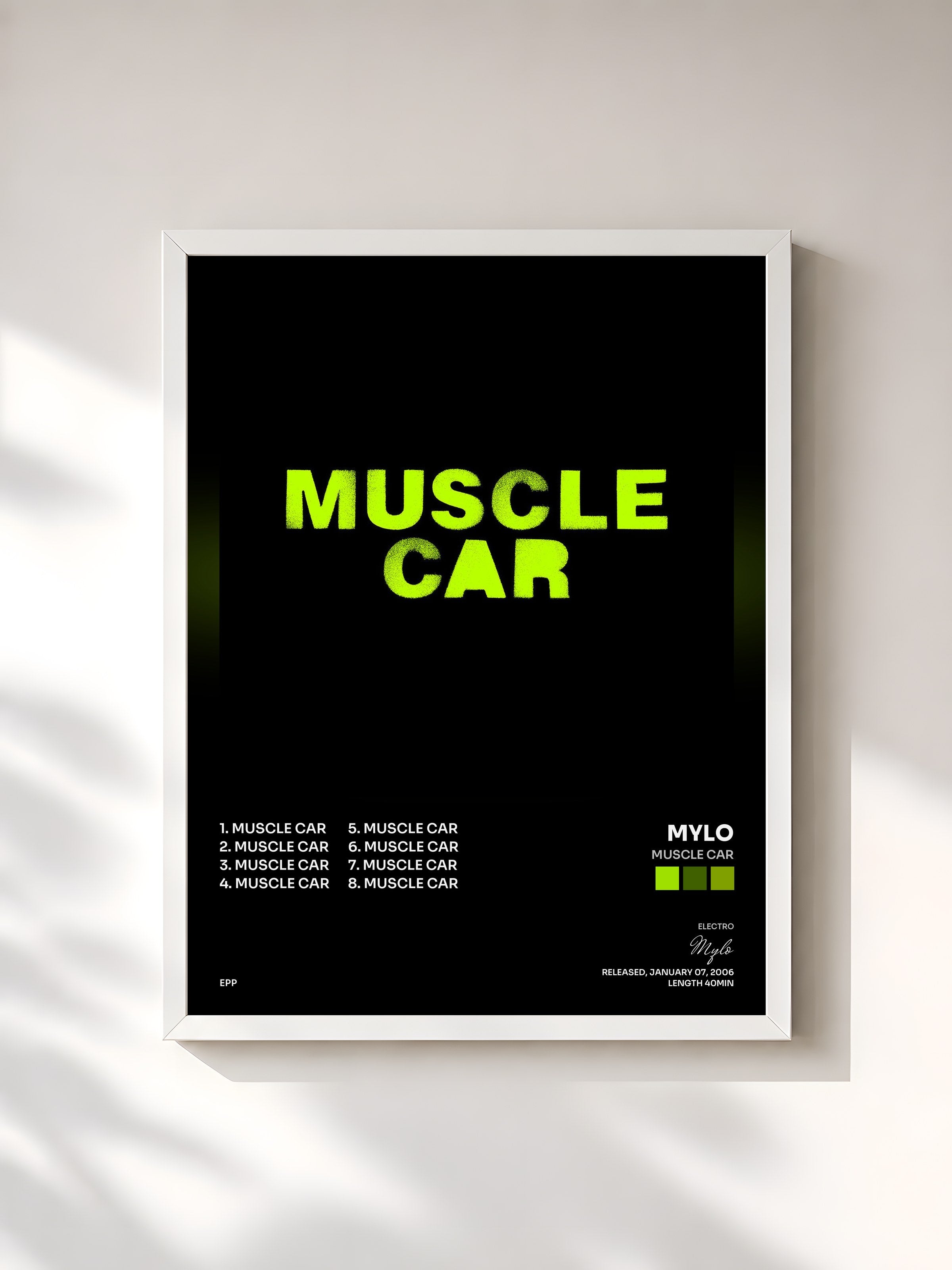 #blanc Tableau de l'album Muscle Car de Mylo, cadre blanc, imprimé et encadré en France