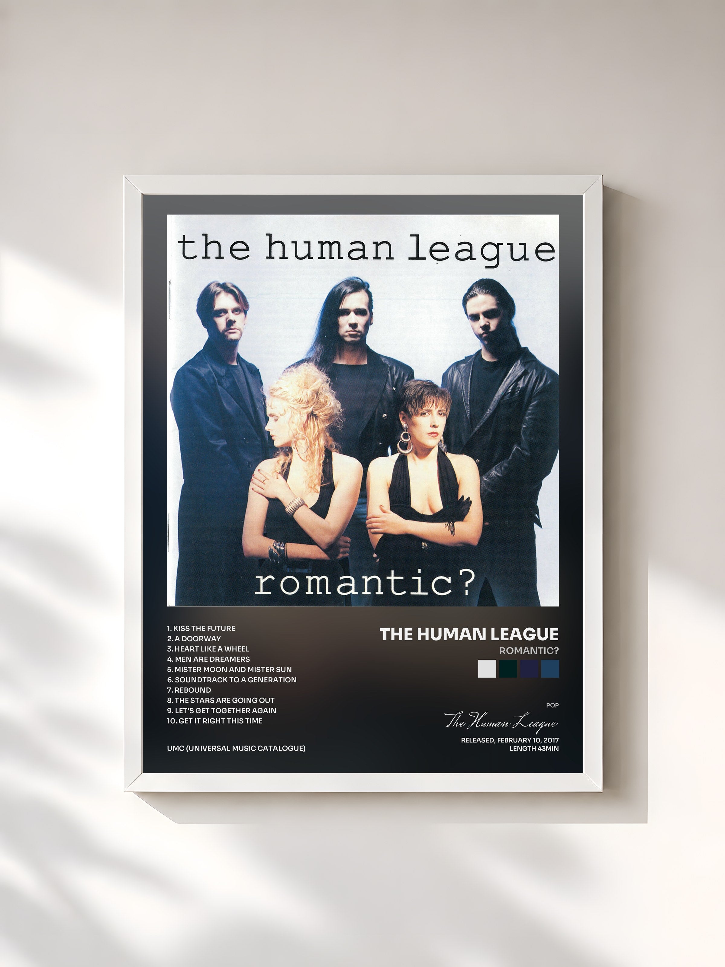 #blanc Tableau de l'album Romantic? de The Human League, cadre blanc, imprimé et encadré en France