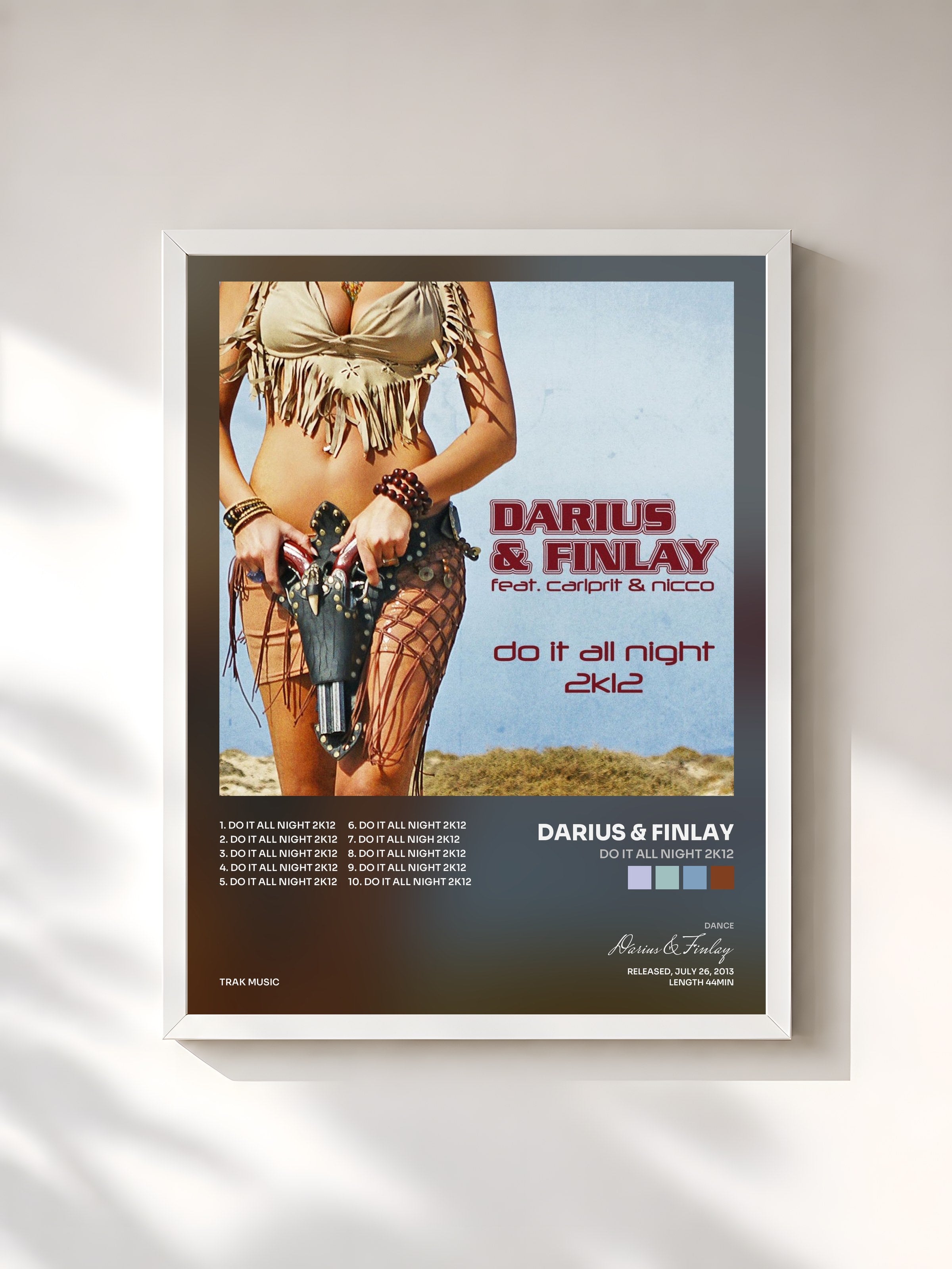 #blanc Tableau de l'album Do It All Night 2K12 de Darius & Finlay, cadre blanc, imprimé et encadré en France