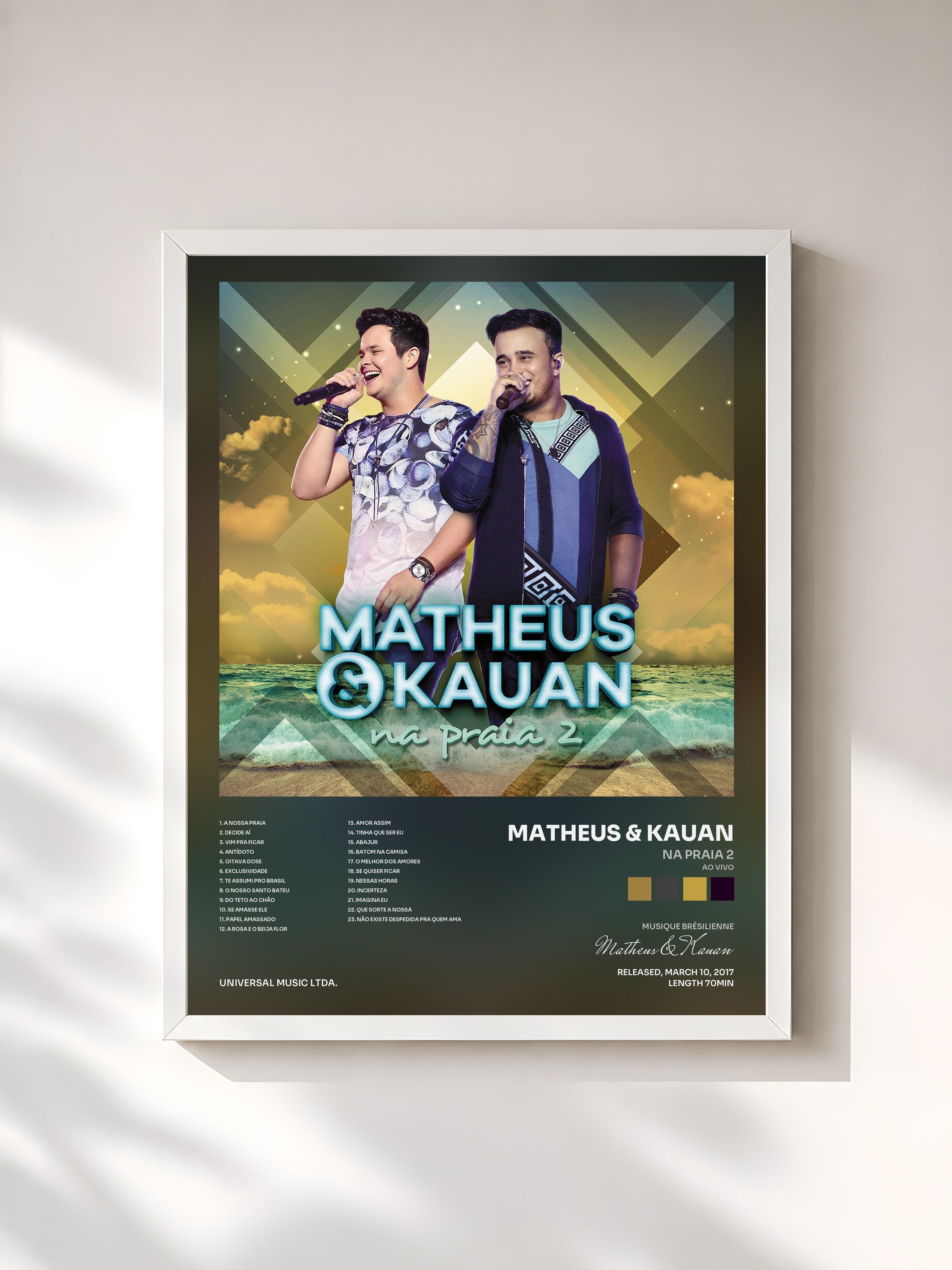 #blanc Tableau de l'album Na Praia 2 (Ao Vivo) de Matheus & Kauan, cadre blanc, imprimé et encadré en France