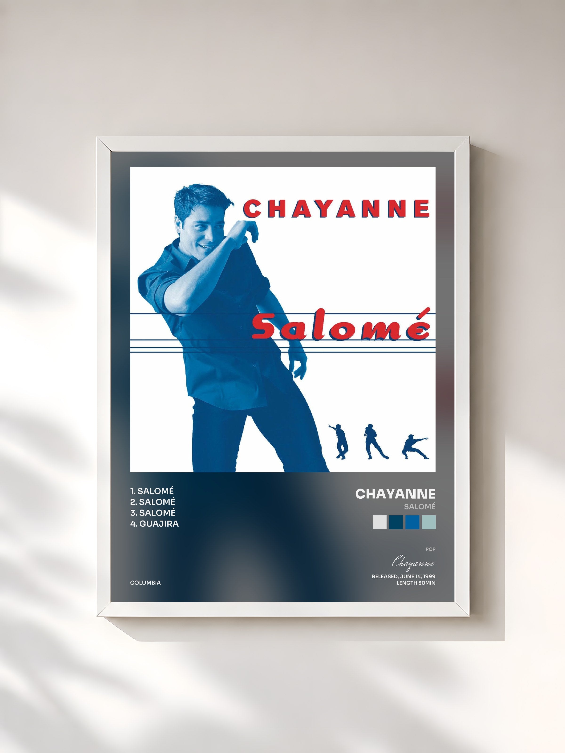 #blanc Tableau de l'album Salomé de Chayanne, cadre blanc, imprimé et encadré en France