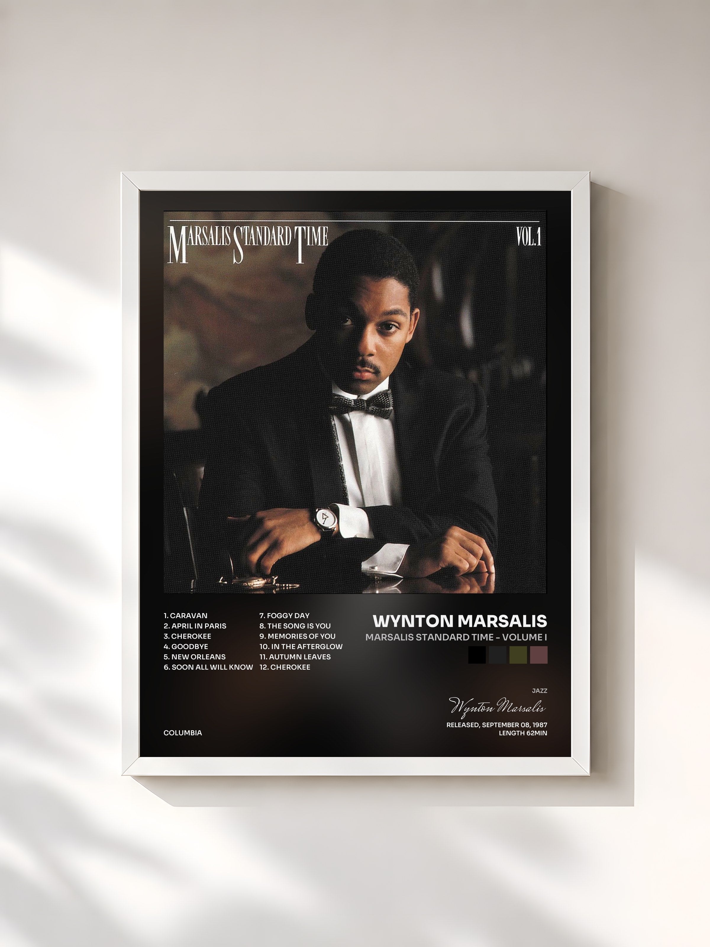#blanc Tableau de l'album Marsalis Standard Time - Volume I de Wynton Marsalis, cadre blanc, imprimé et encadré en France