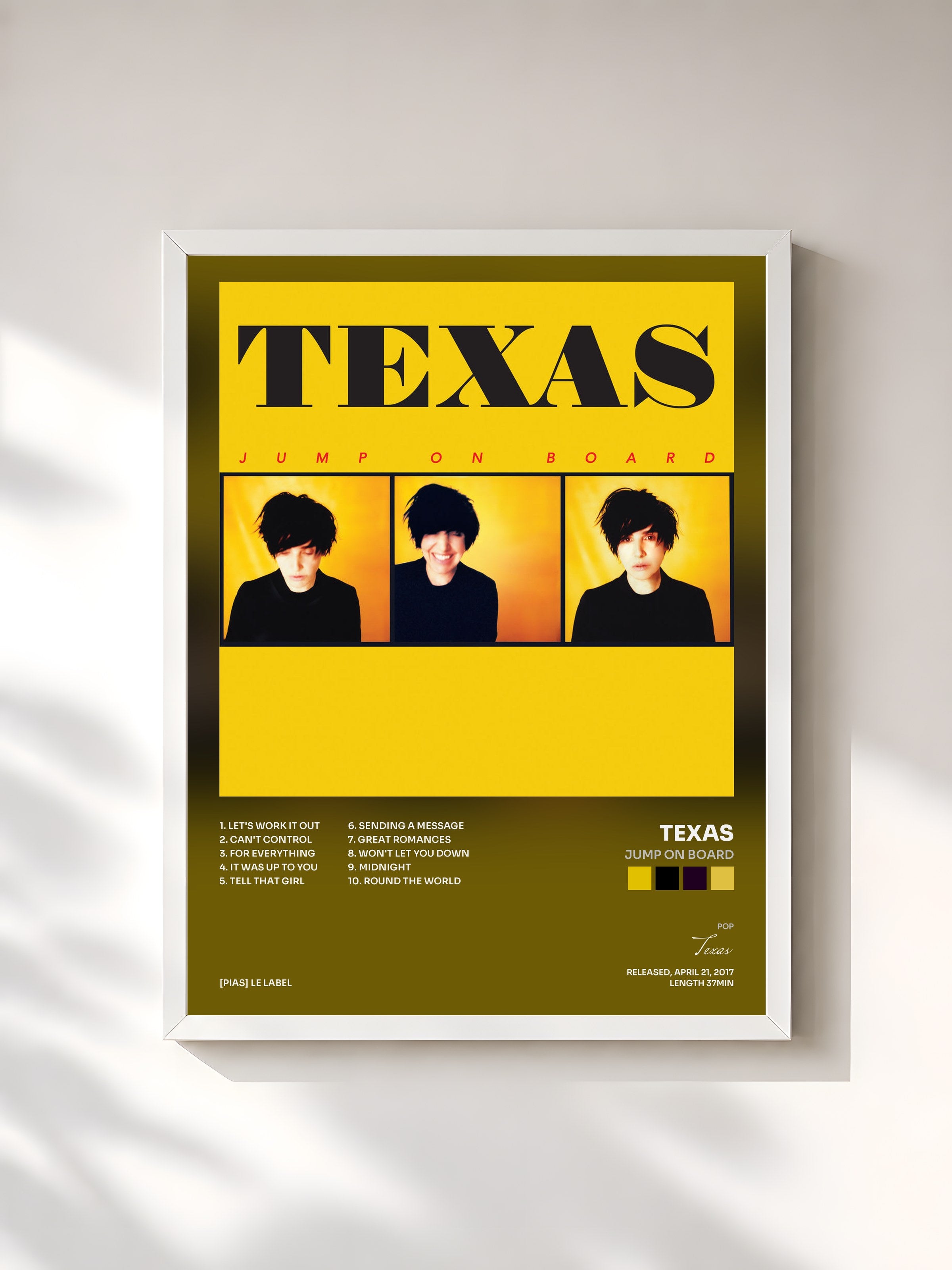 #blanc Tableau de l'album Jump on Board de Texas, cadre blanc, imprimé et encadré en France