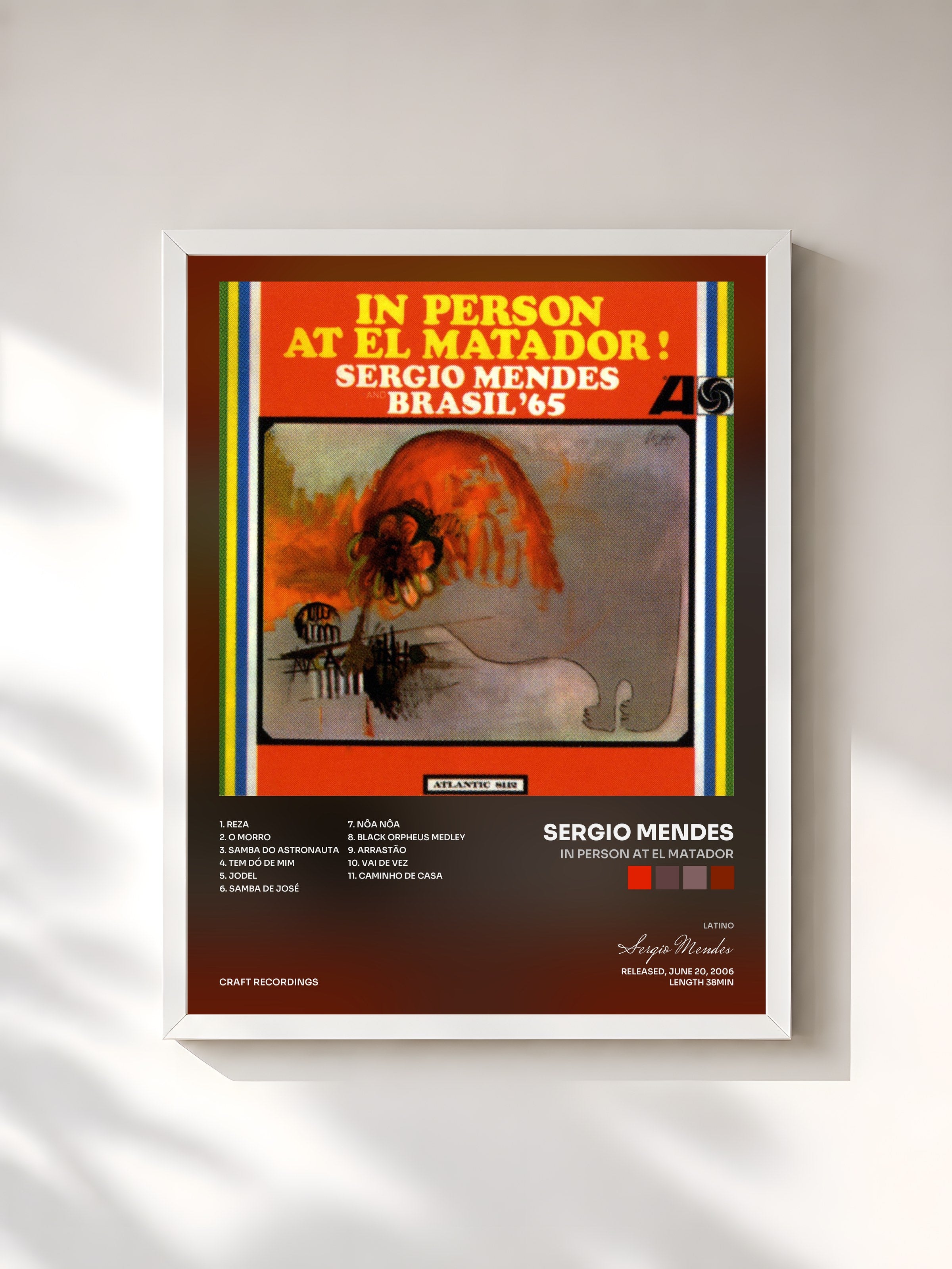 #blanc Tableau de l'album In Person At El Matador de Sergio Mendes, cadre blanc, imprimé et encadré en France