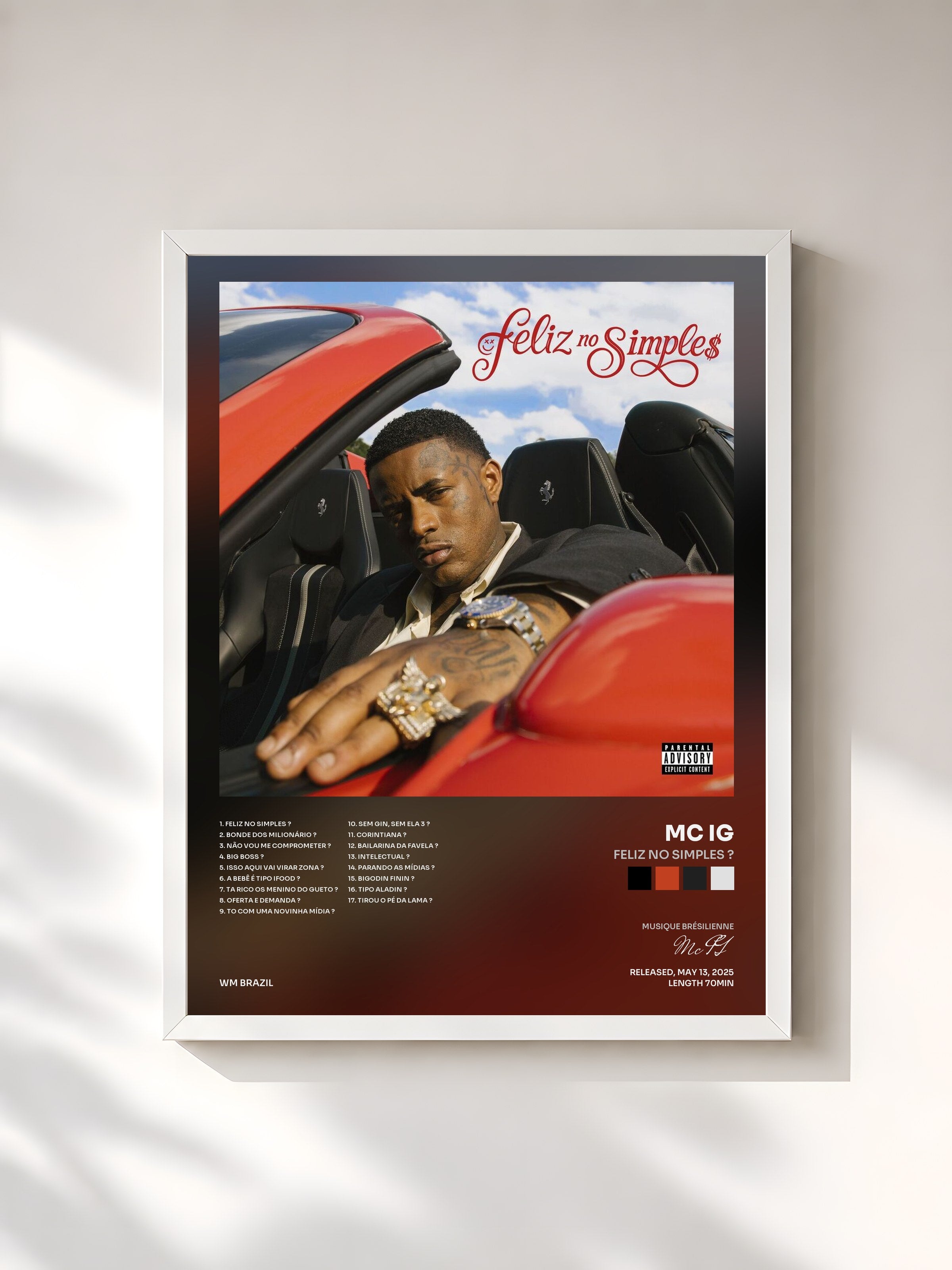 #blanc Tableau de l'album Feliz no Simples ? de Mc IG, cadre blanc, imprimé et encadré en France
