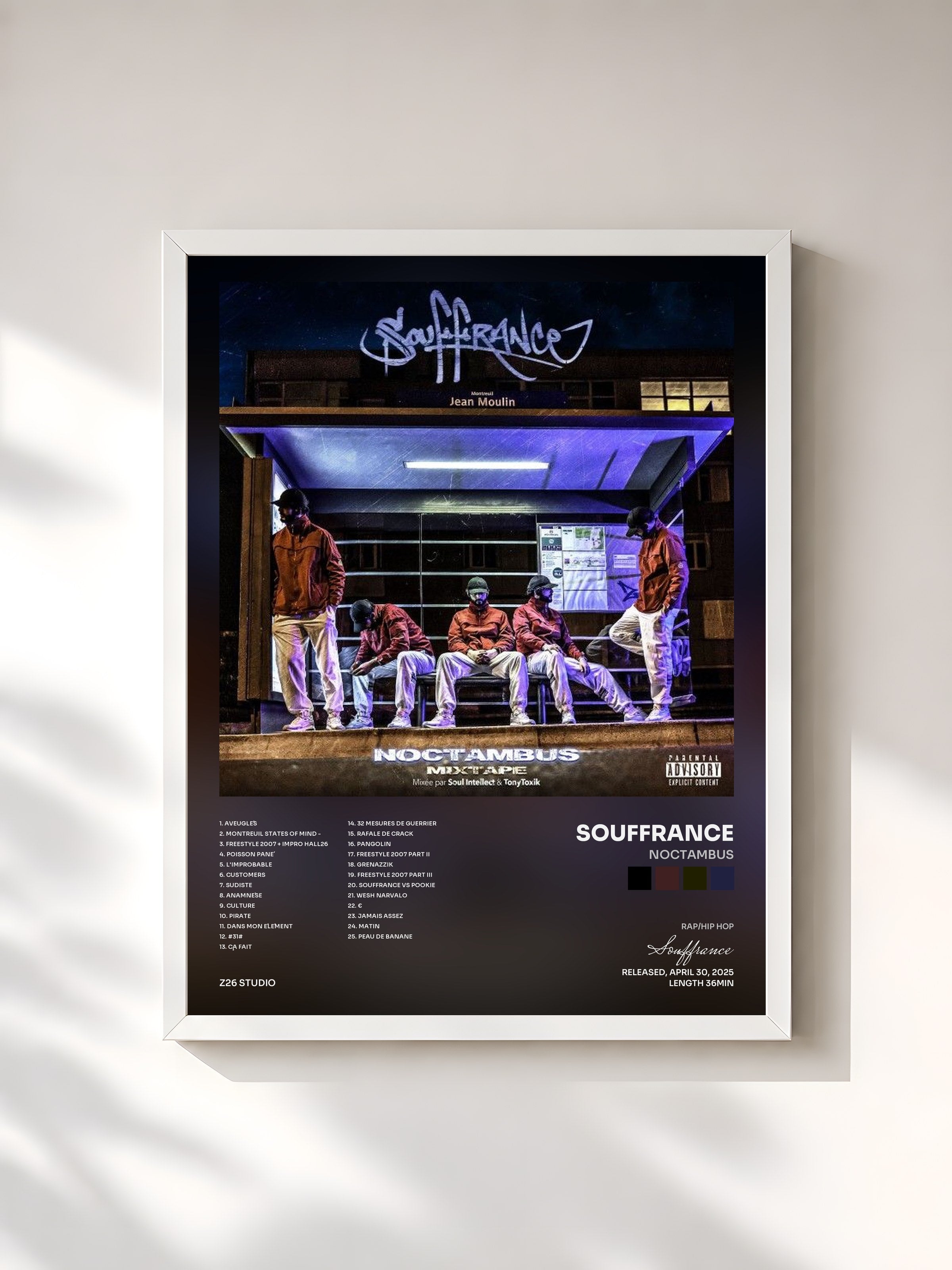 #blanc Tableau de l'album Noctambus de Souffrance, cadre blanc, imprimé et encadré en France