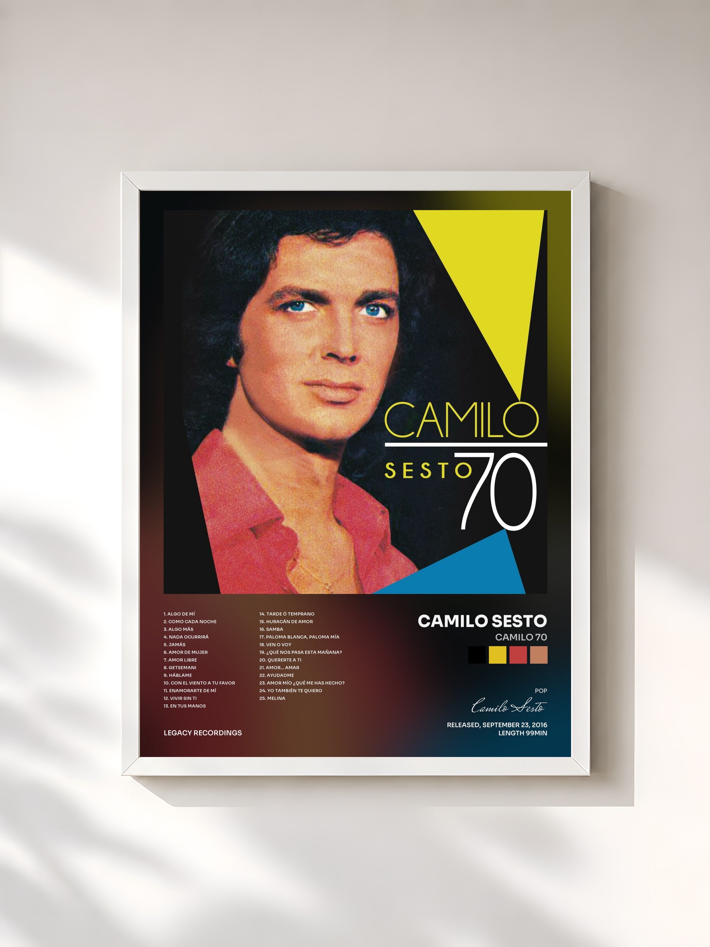 #blanc Tableau de l'album Camilo 70 de Camilo Sesto, cadre blanc, imprimé et encadré en France