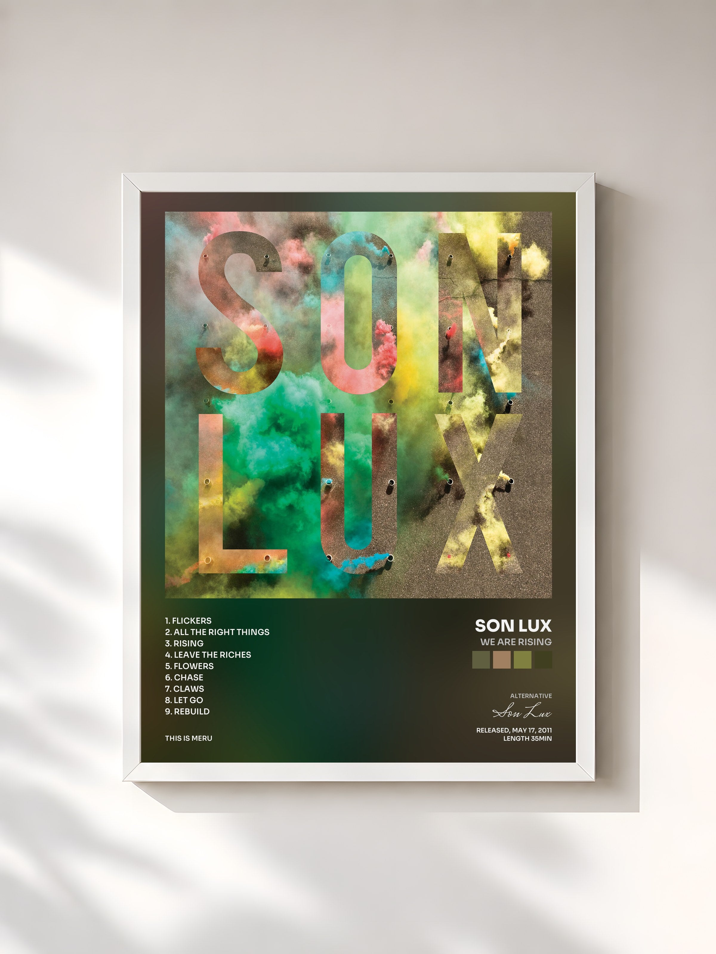 #blanc Tableau de l'album We Are Rising de Son Lux, cadre blanc, imprimé et encadré en France