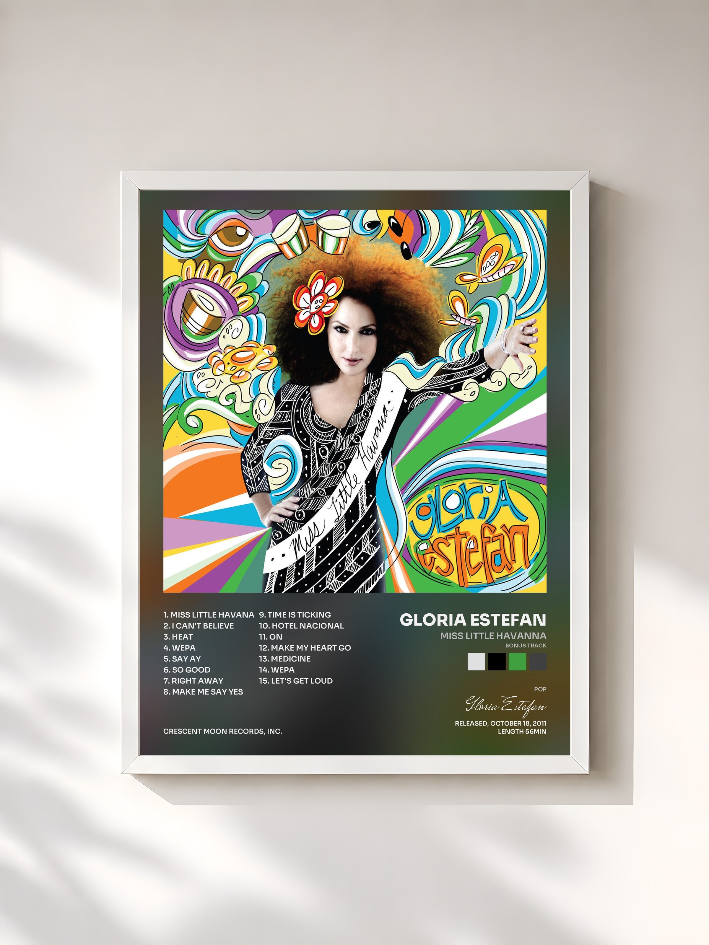 #blanc Tableau de l'album Miss Little Havanna (Bonus Track) de Gloria Estefan, cadre blanc, imprimé et encadré en France