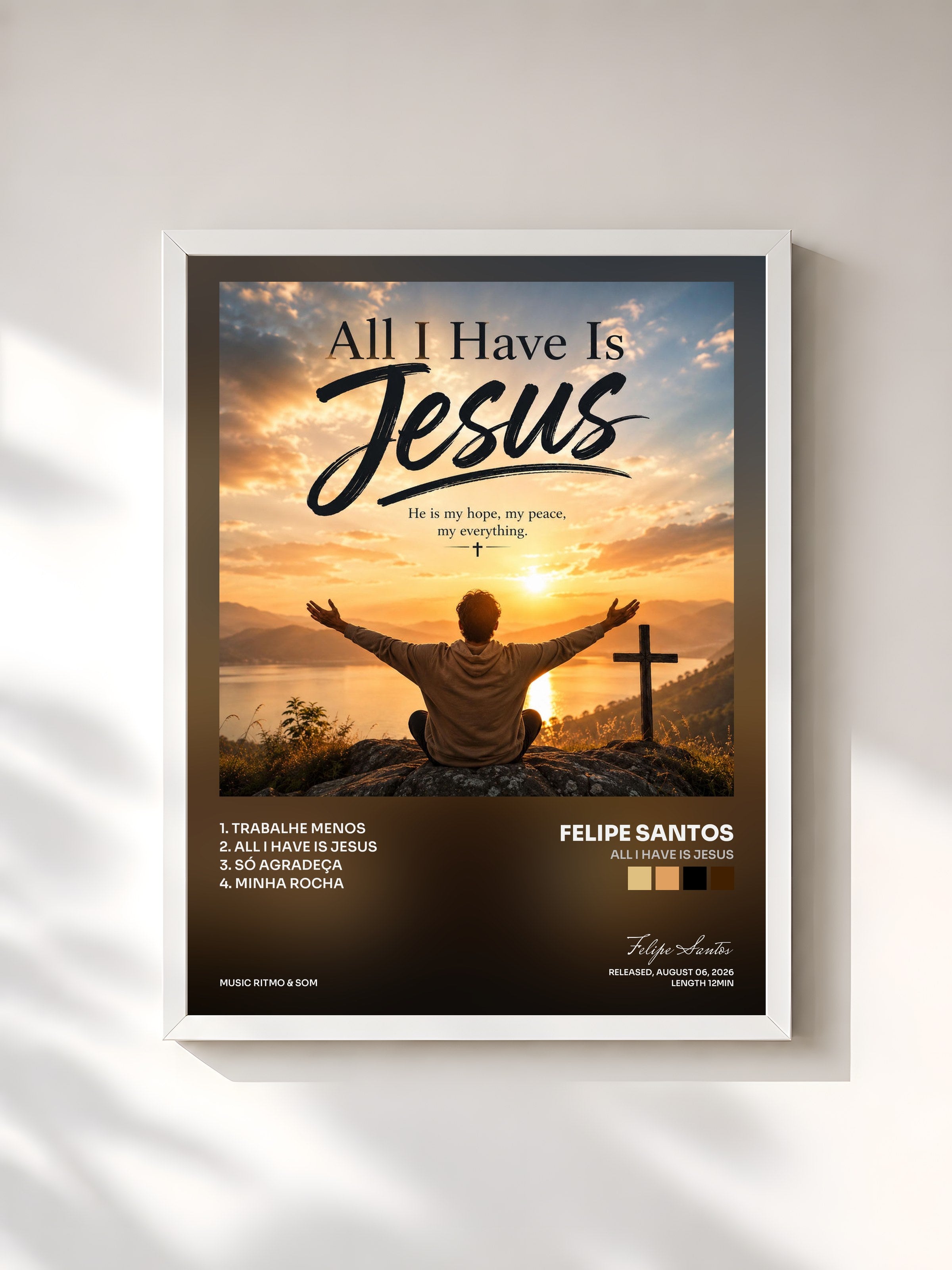 #blanc Tableau de l'album All I Have Is Jesus de Felipe Santos, cadre blanc, imprimé et encadré en France