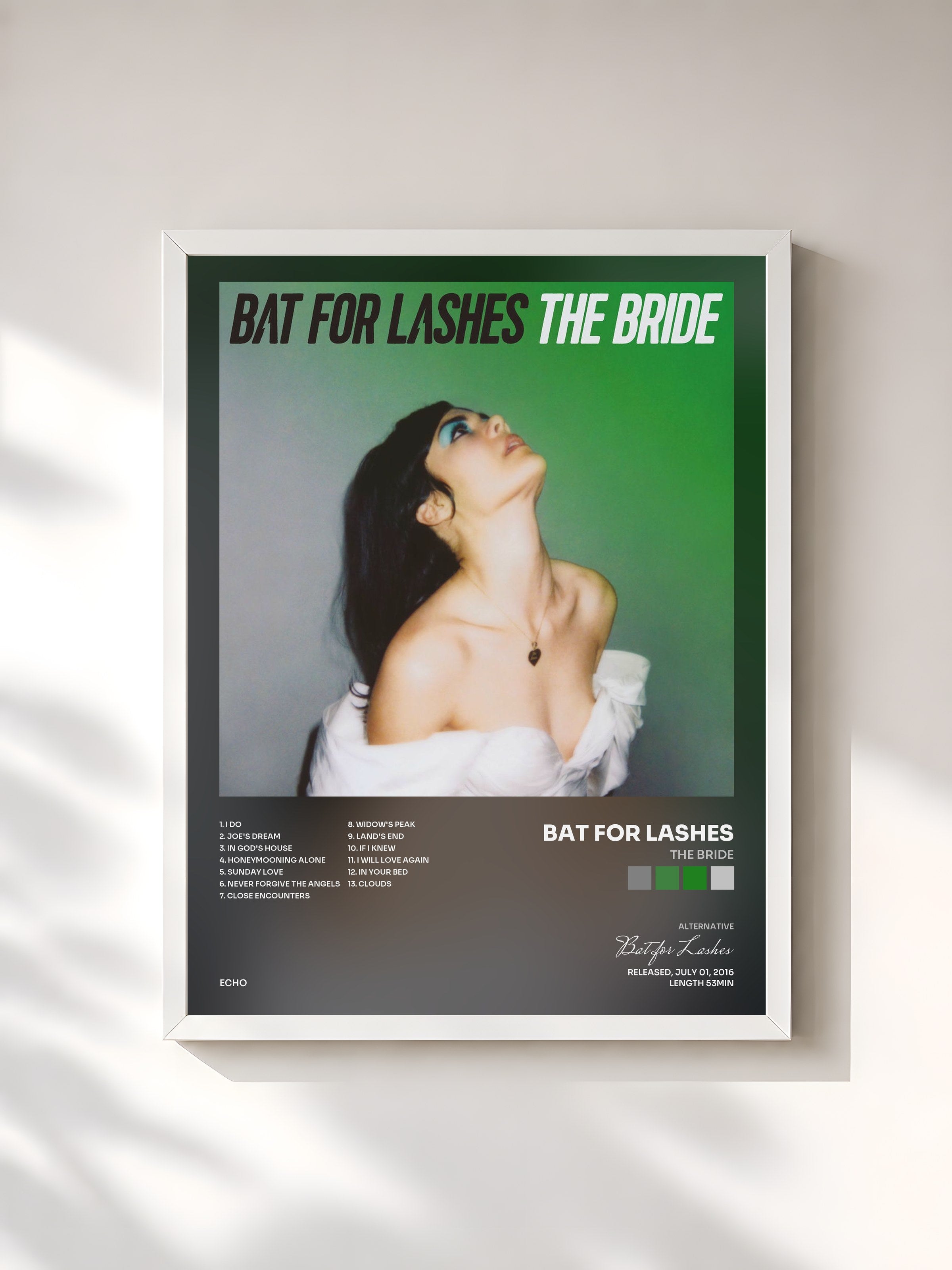 #blanc Tableau de l'album The Bride de Bat for Lashes, cadre blanc, imprimé et encadré en France