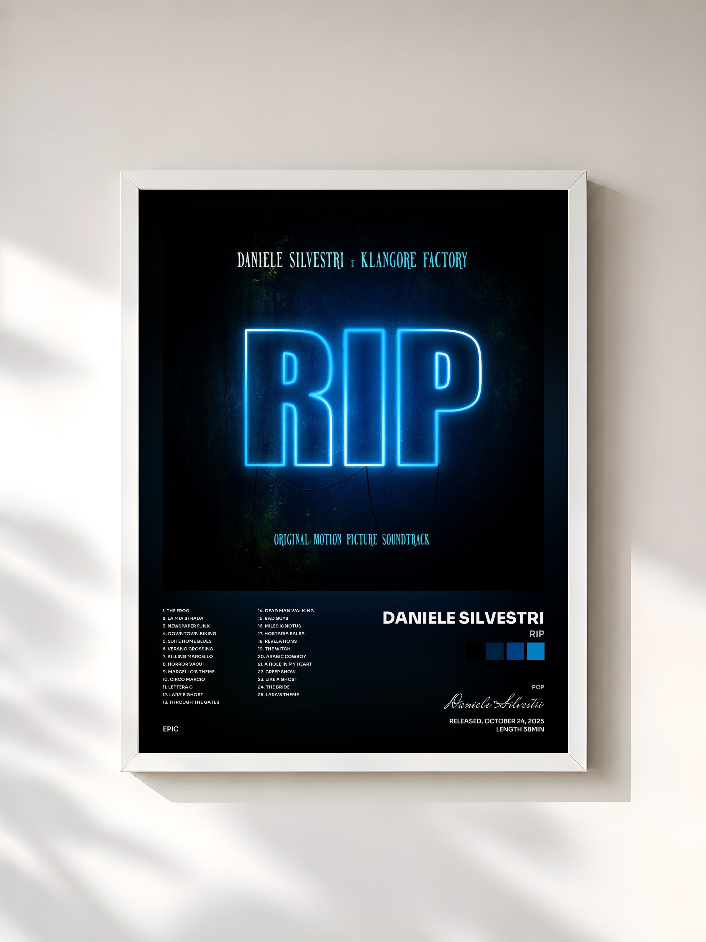 #blanc Tableau de l'album RIP de Daniele Silvestri, cadre blanc, imprimé et encadré en France