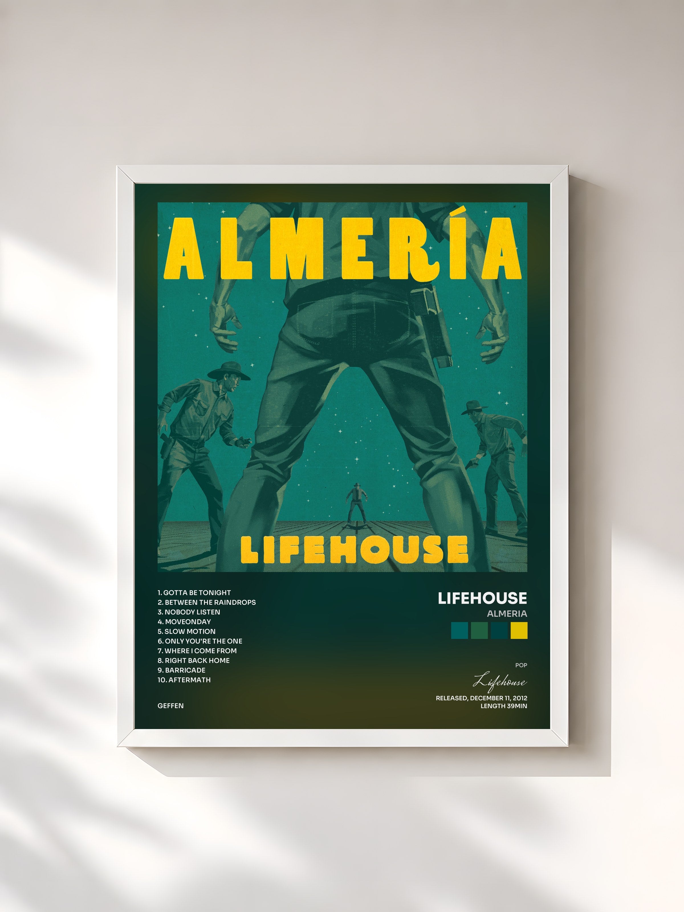 #blanc Tableau de l'album Almeria de Lifehouse, cadre blanc, imprimé et encadré en France