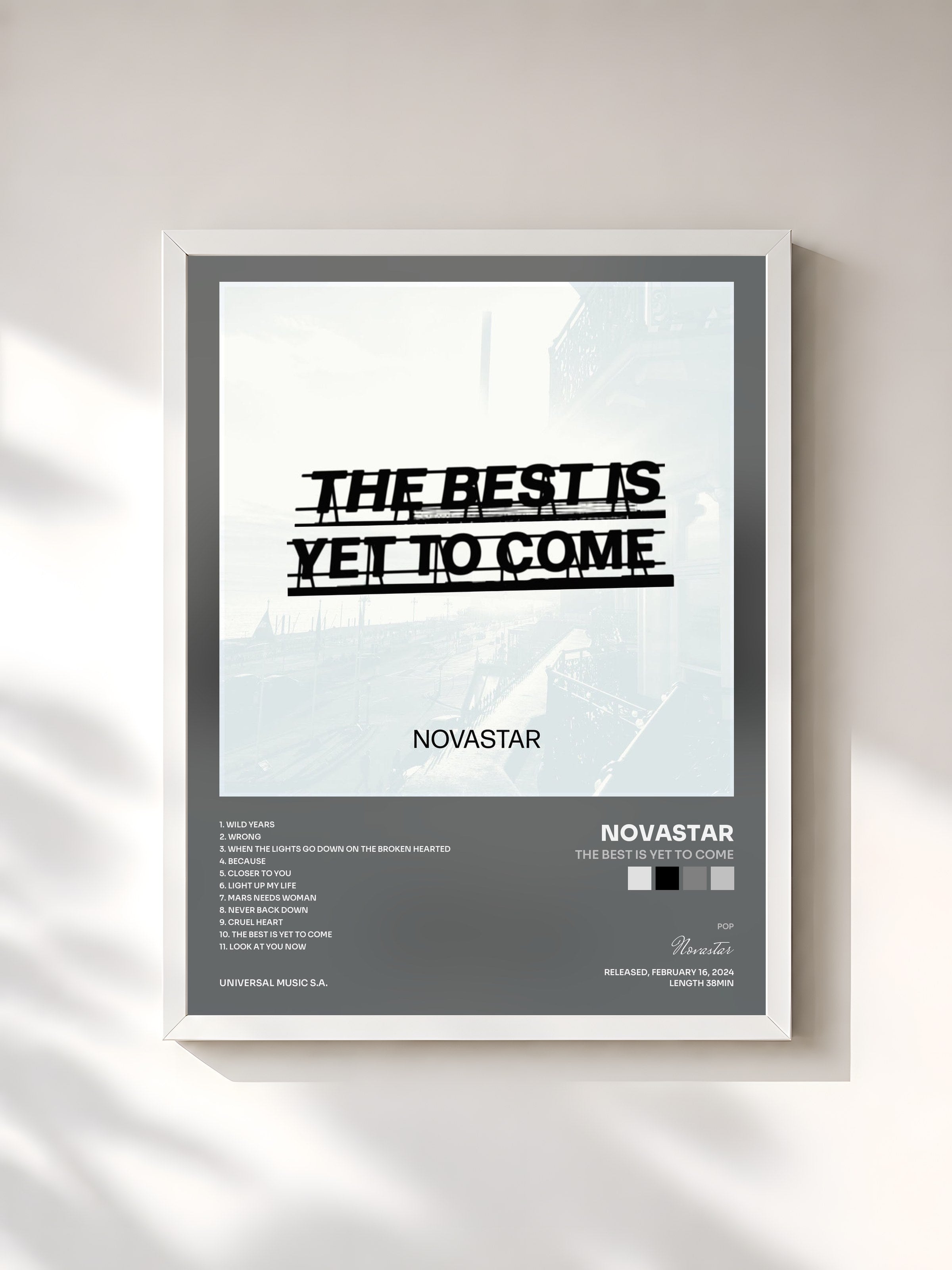 #blanc Tableau de l'album The Best Is Yet To Come de Novastar, cadre blanc, imprimé et encadré en France