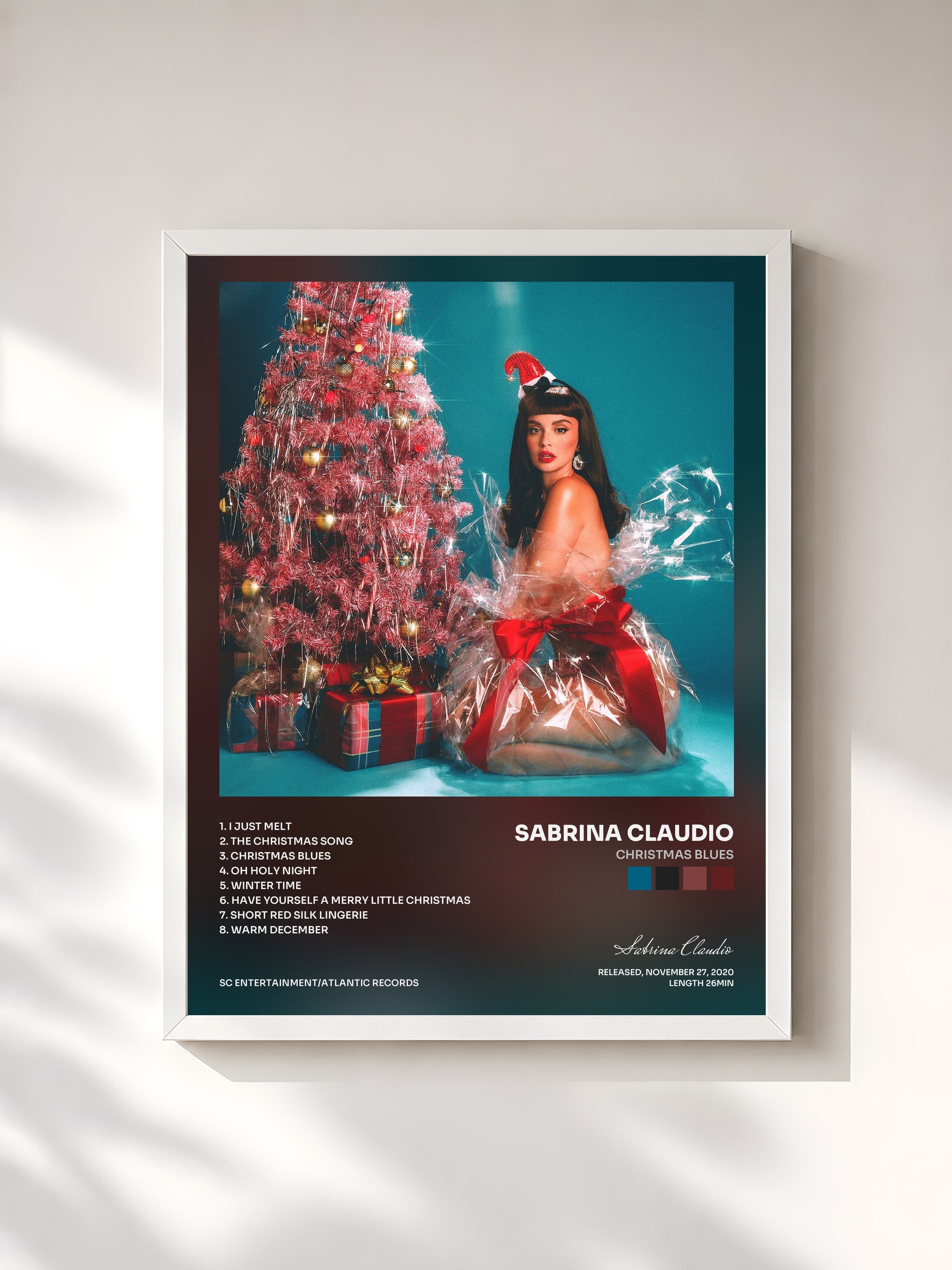 #blanc Tableau de l'album Christmas Blues de Sabrina Claudio, cadre blanc, imprimé et encadré en France