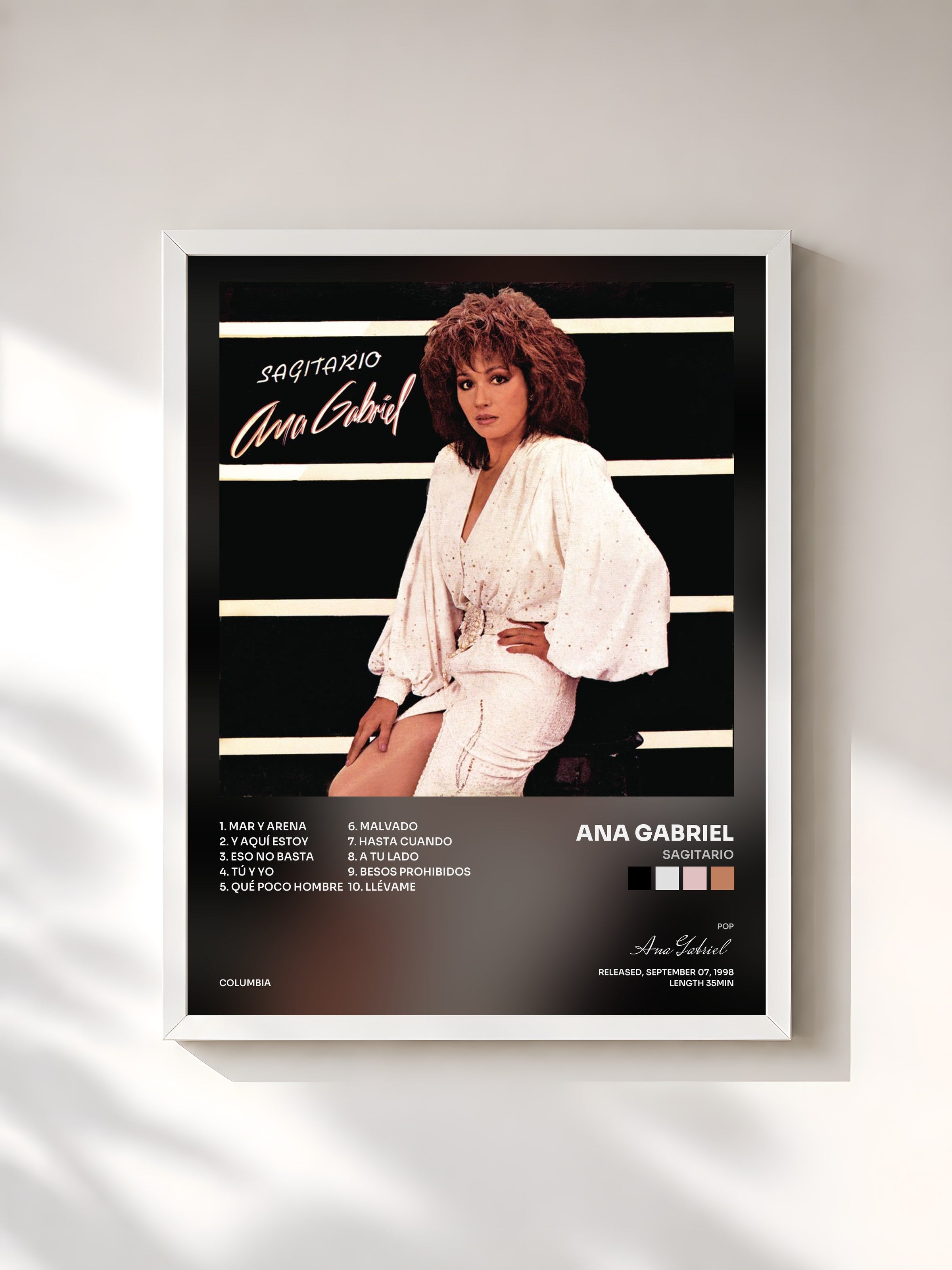 #blanc Tableau de l'album Sagitario de Ana Gabriel, cadre blanc, imprimé et encadré en France