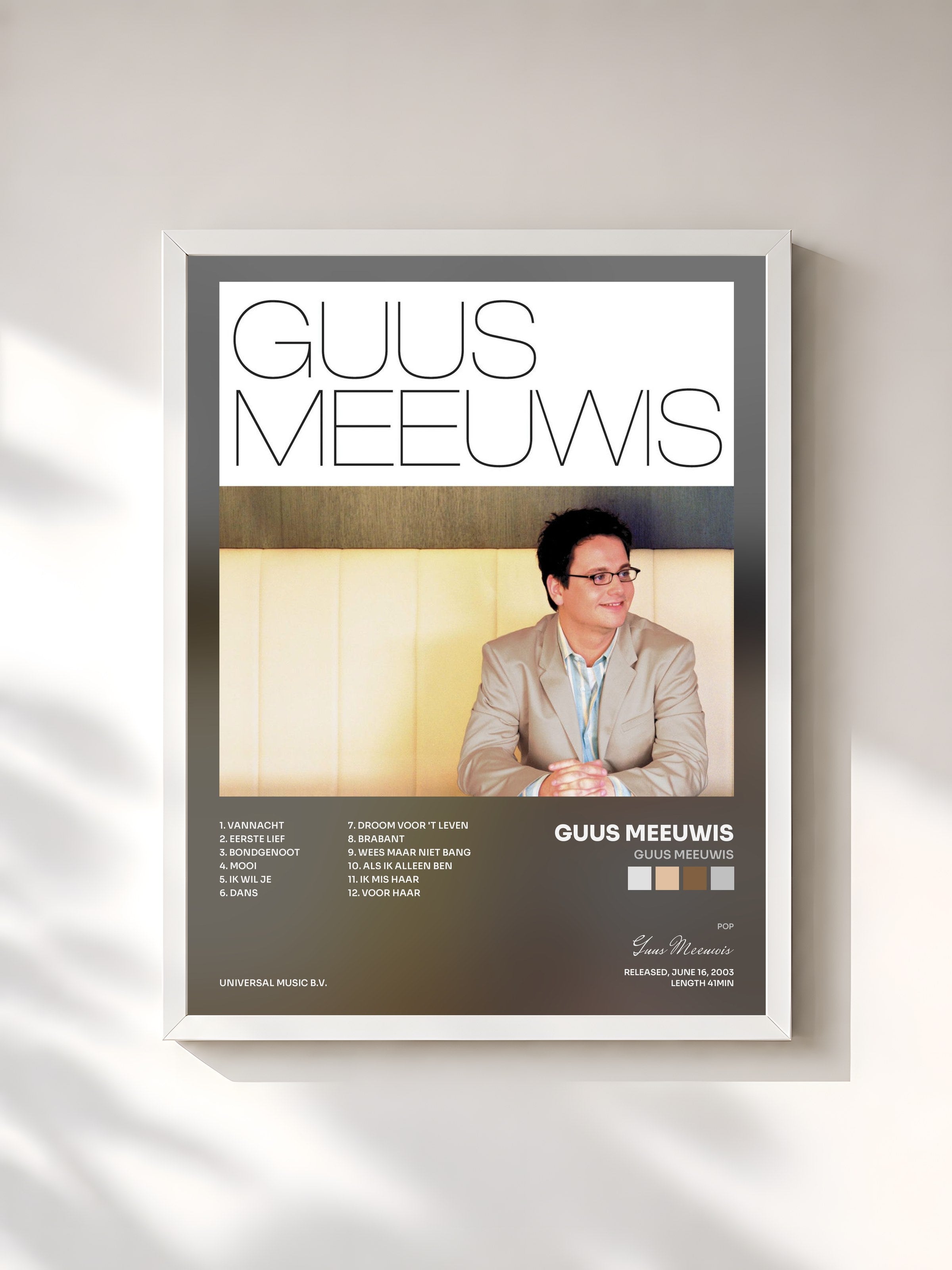 #blanc Tableau de l'album Guus Meeuwis de Guus Meeuwis, cadre blanc, imprimé et encadré en France