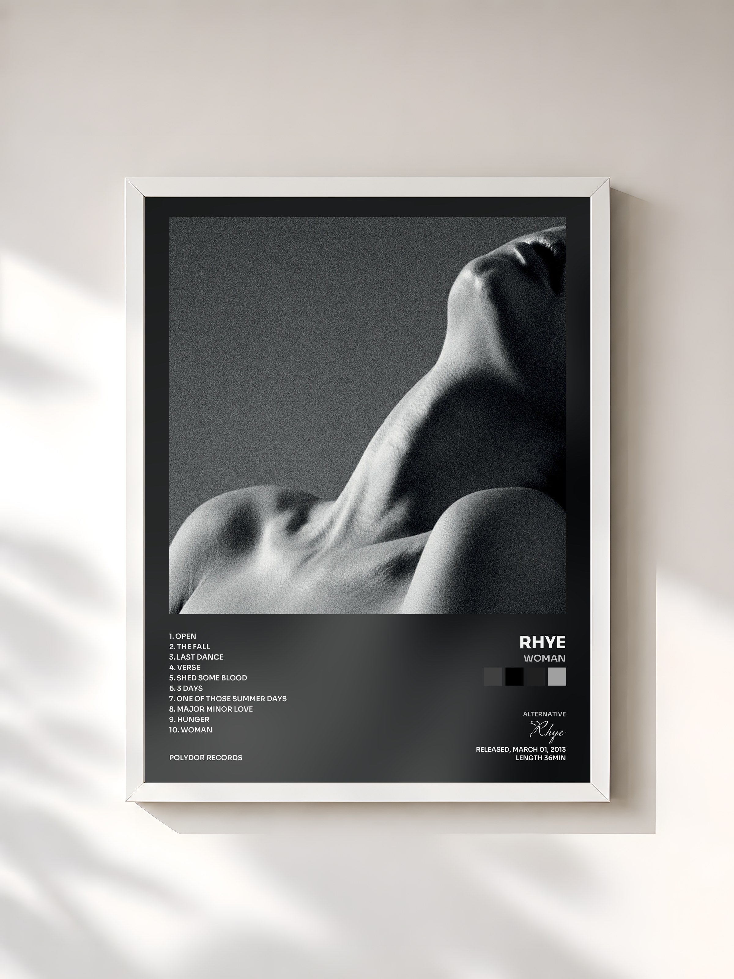 #blanc Tableau de l'album Woman de Rhye, cadre blanc, imprimé et encadré en France