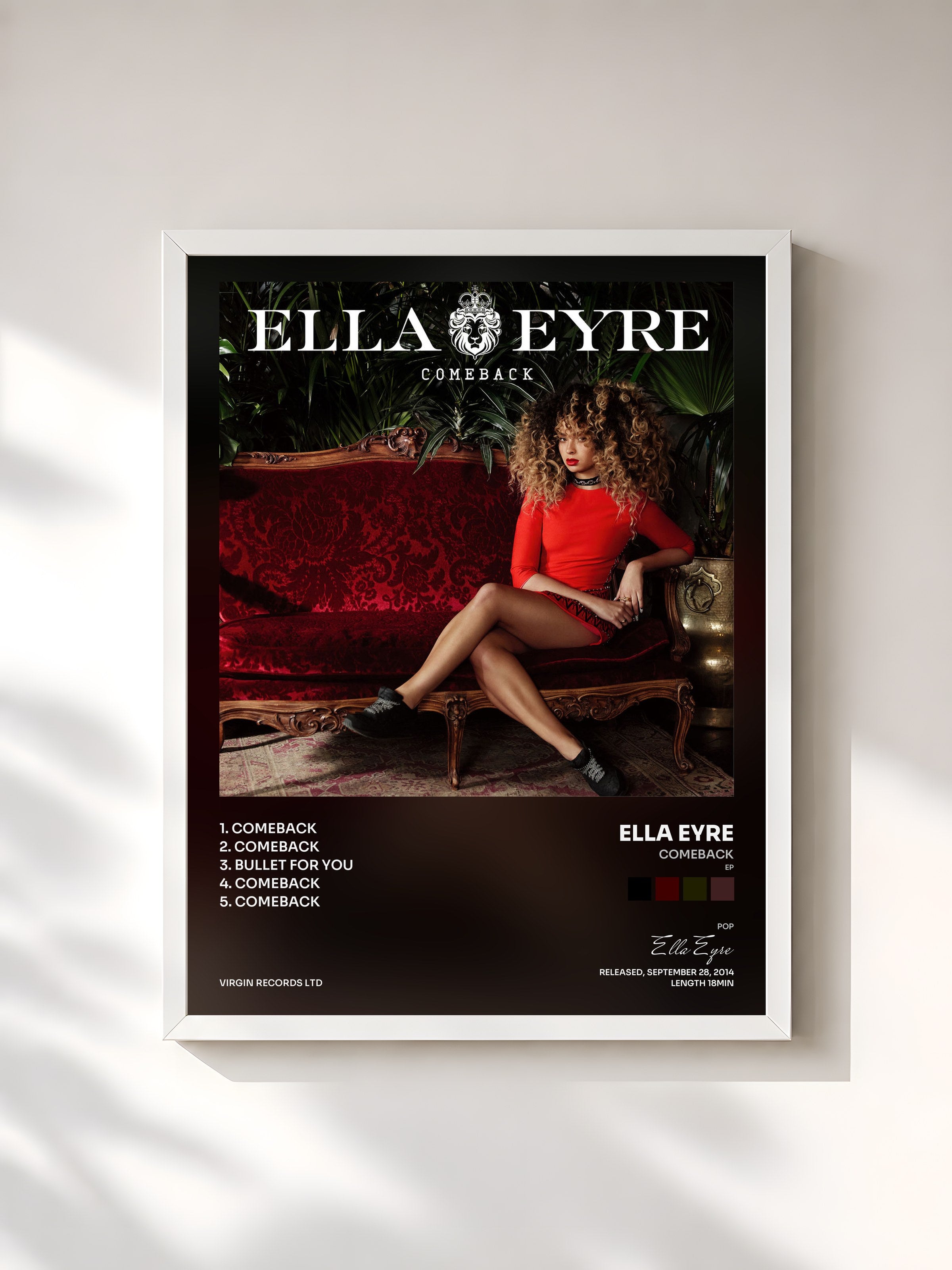 #blanc Tableau de l'album Comeback (EP) de Ella Eyre, cadre blanc, imprimé et encadré en France