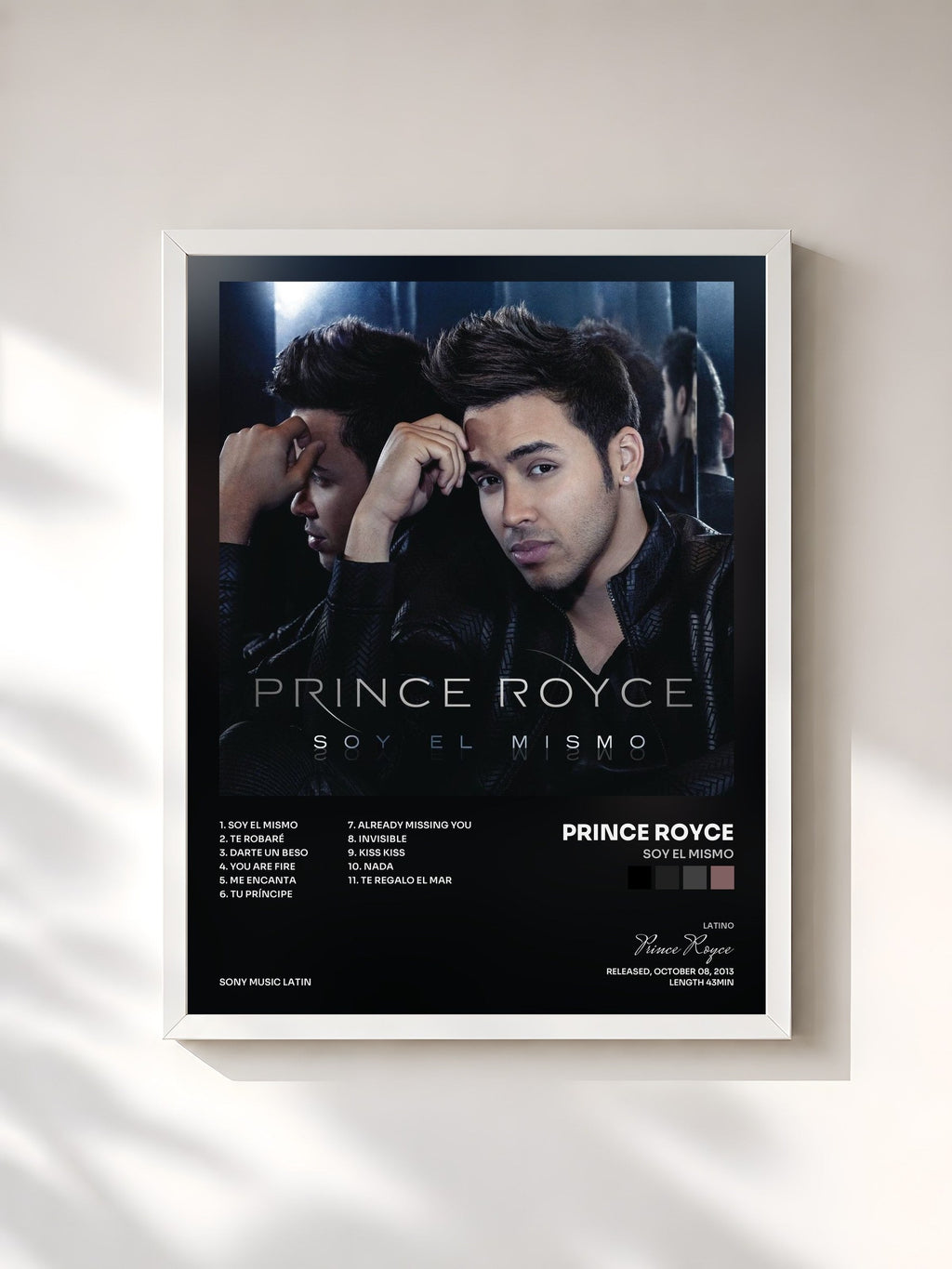 #blanc Soy el Mismo by Prince Royce as a framed art print, white frame, printed and framed in France