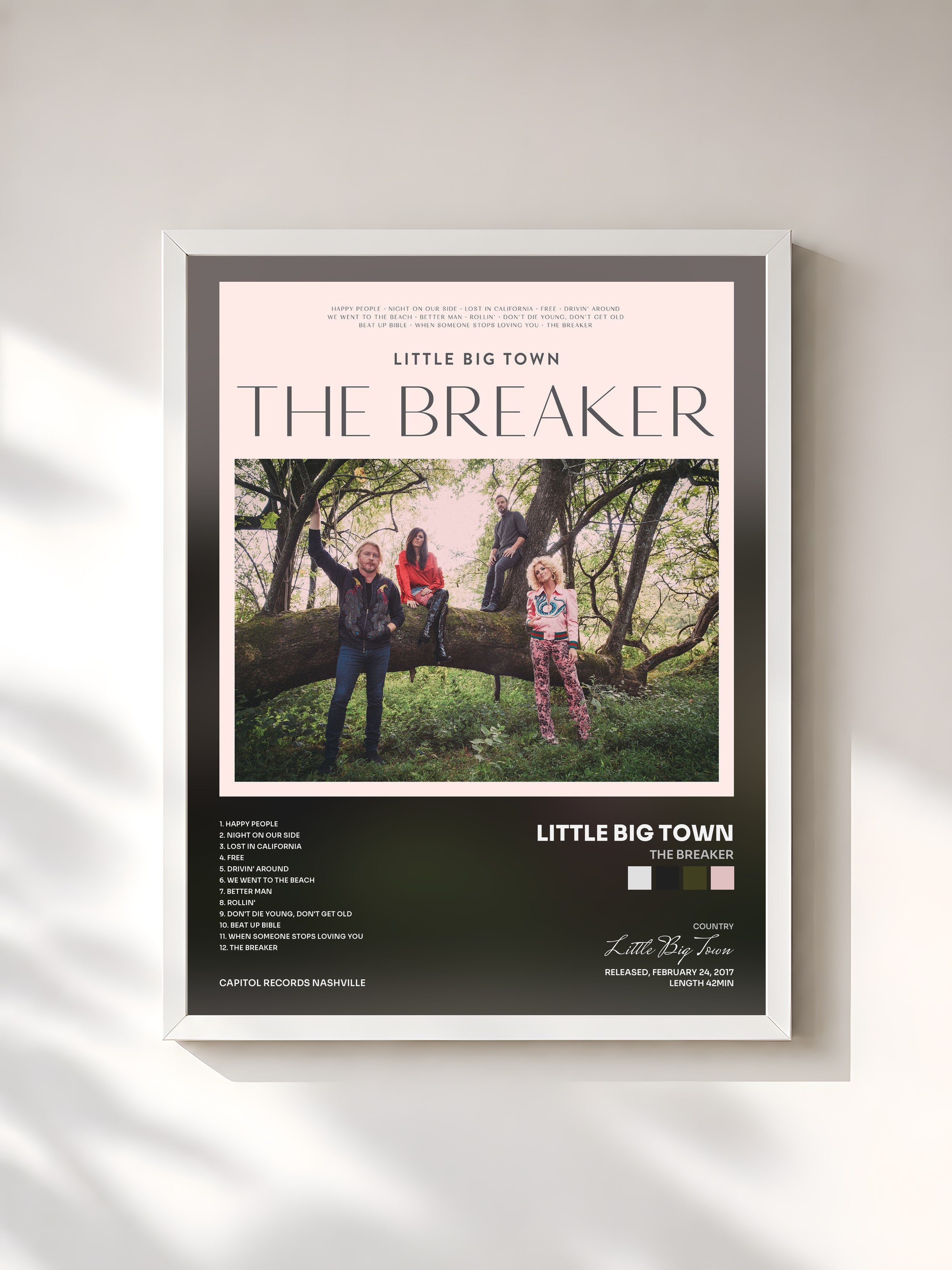 #blanc Tableau de l'album The Breaker de Little Big Town, cadre blanc, imprimé et encadré en France