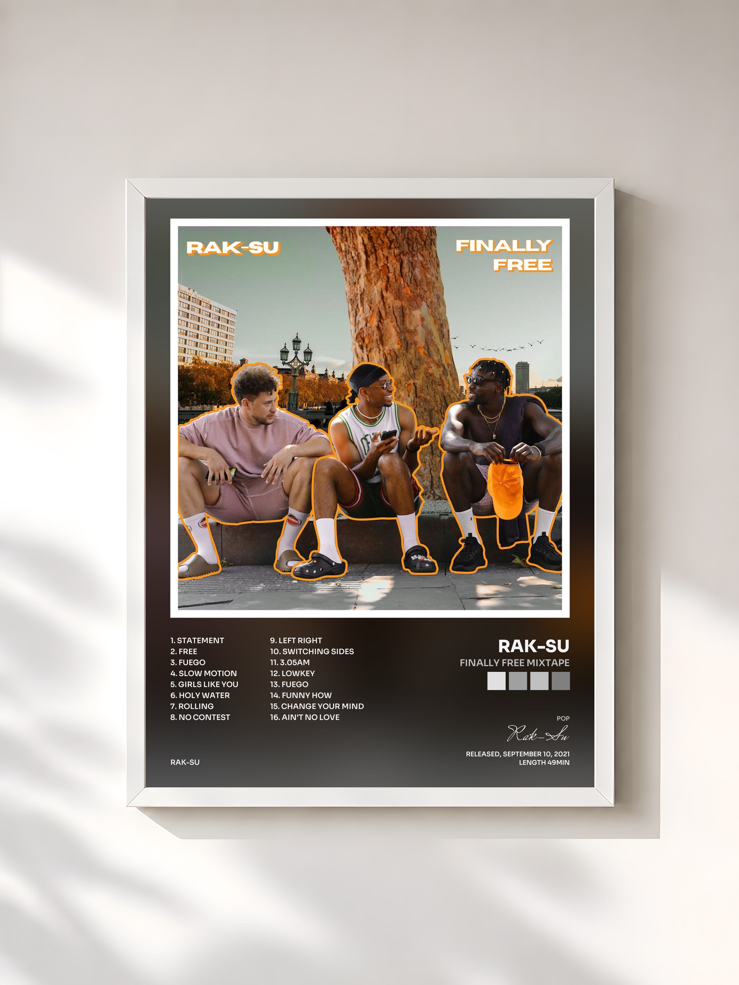 #blanc Tableau de l'album Finally Free Mixtape de Rak-Su, cadre blanc, imprimé et encadré en France