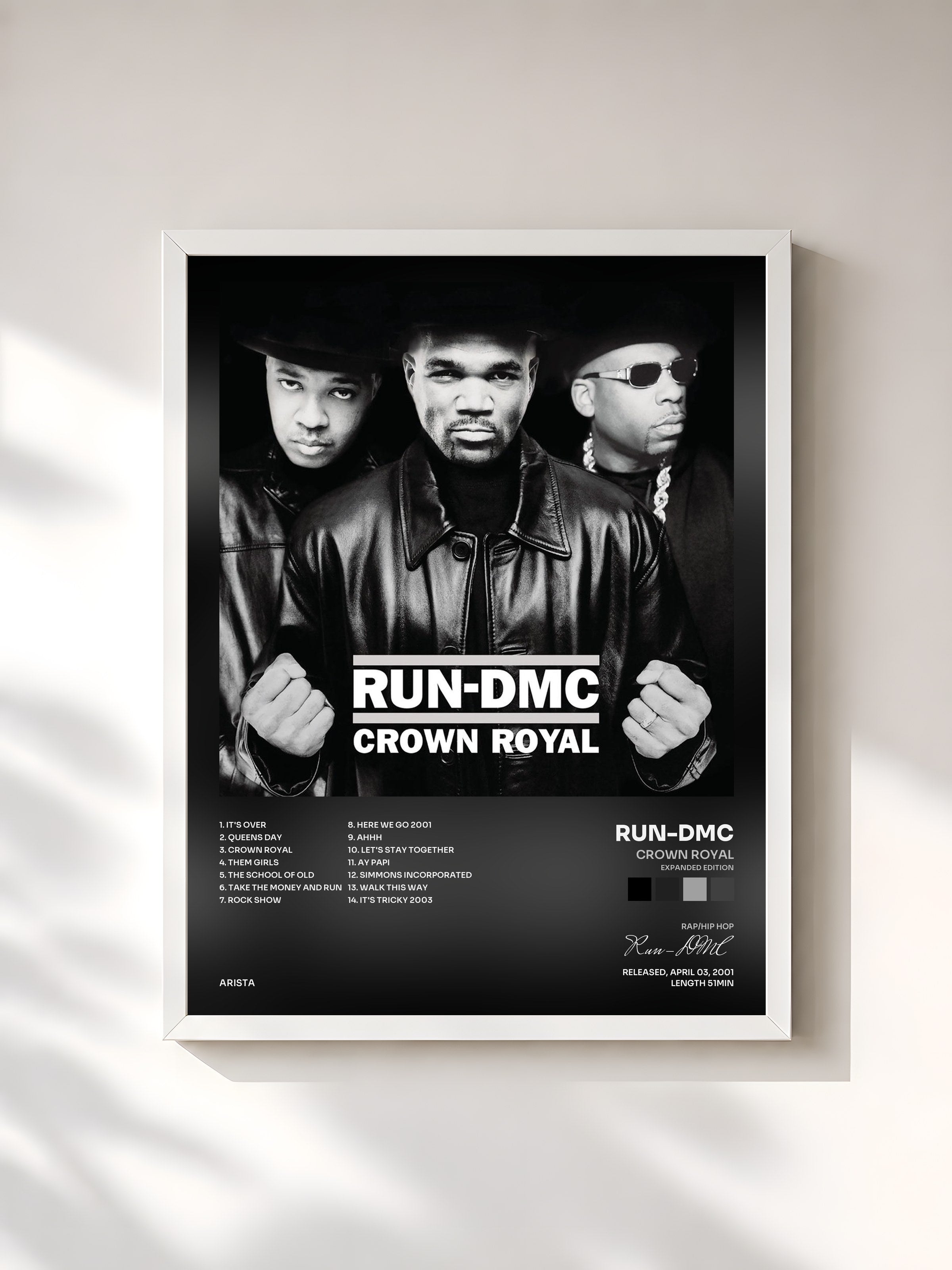 #blanc Tableau de l'album Crown Royal (Expanded Edition) de Run-DMC, cadre blanc, imprimé et encadré en France