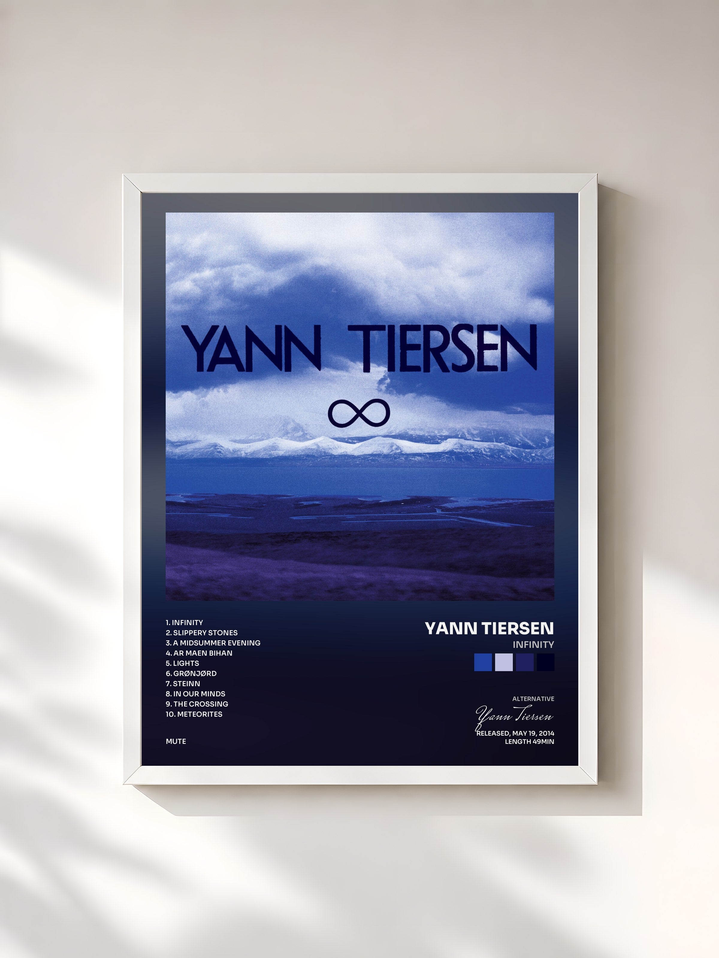 #blanc Tableau de l'album Infinity de Yann Tiersen, cadre blanc, imprimé et encadré en France