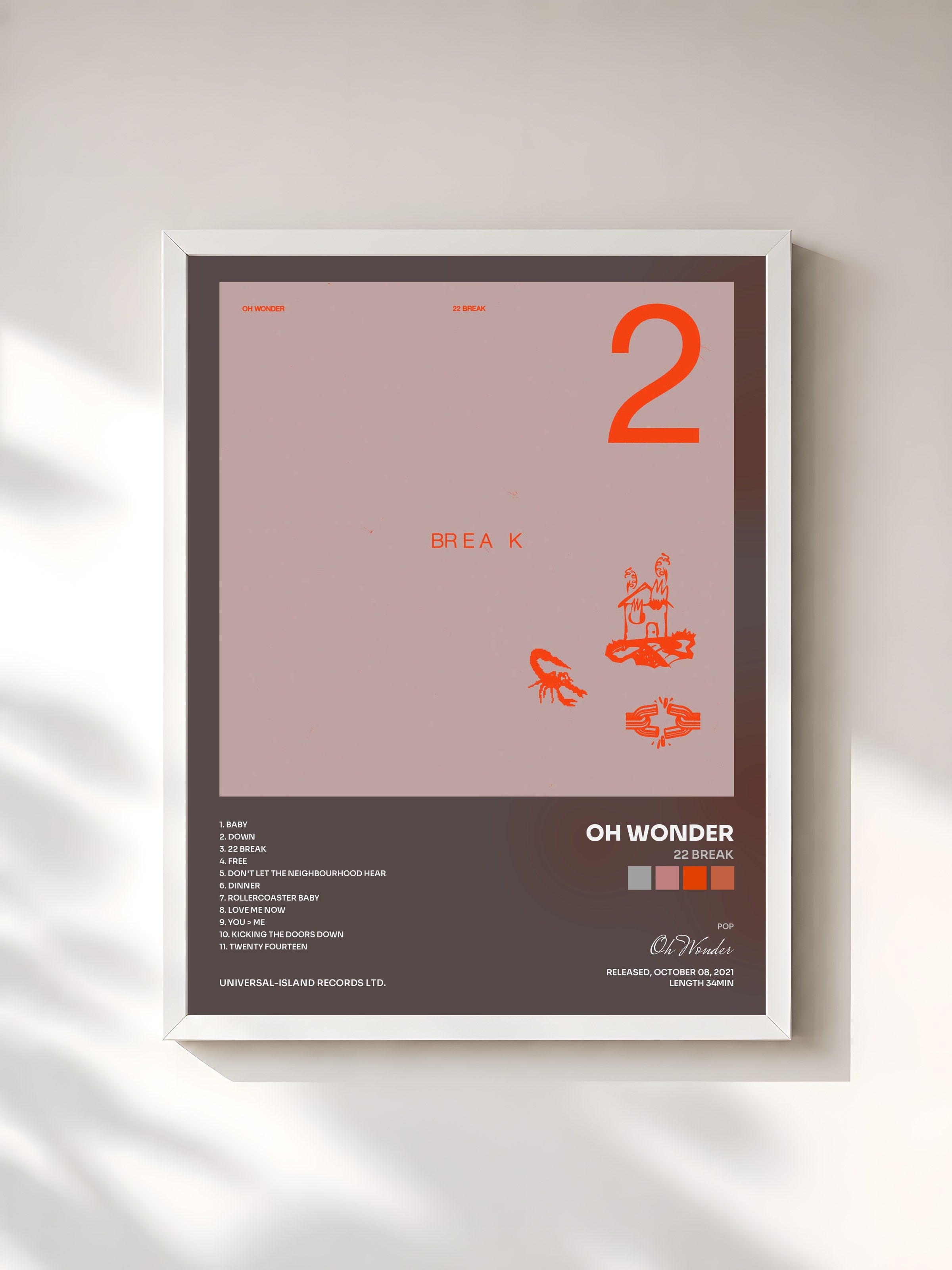 #blanc Tableau de l'album 22 Break de Oh Wonder, cadre blanc, imprimé et encadré en France