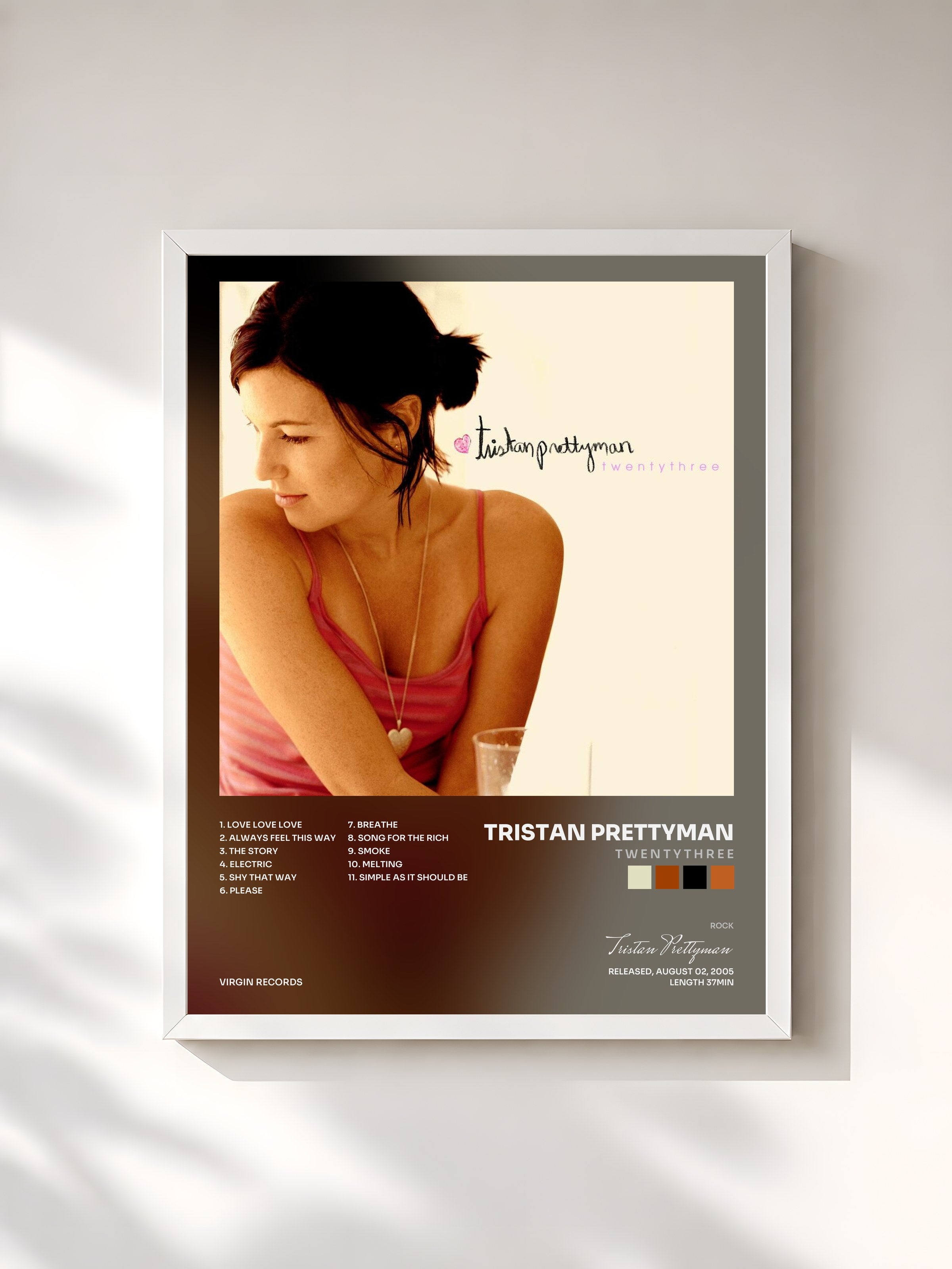 #blanc Tableau de l'album t w e n t y t h r e e de Tristan Prettyman, cadre blanc, imprimé et encadré en France