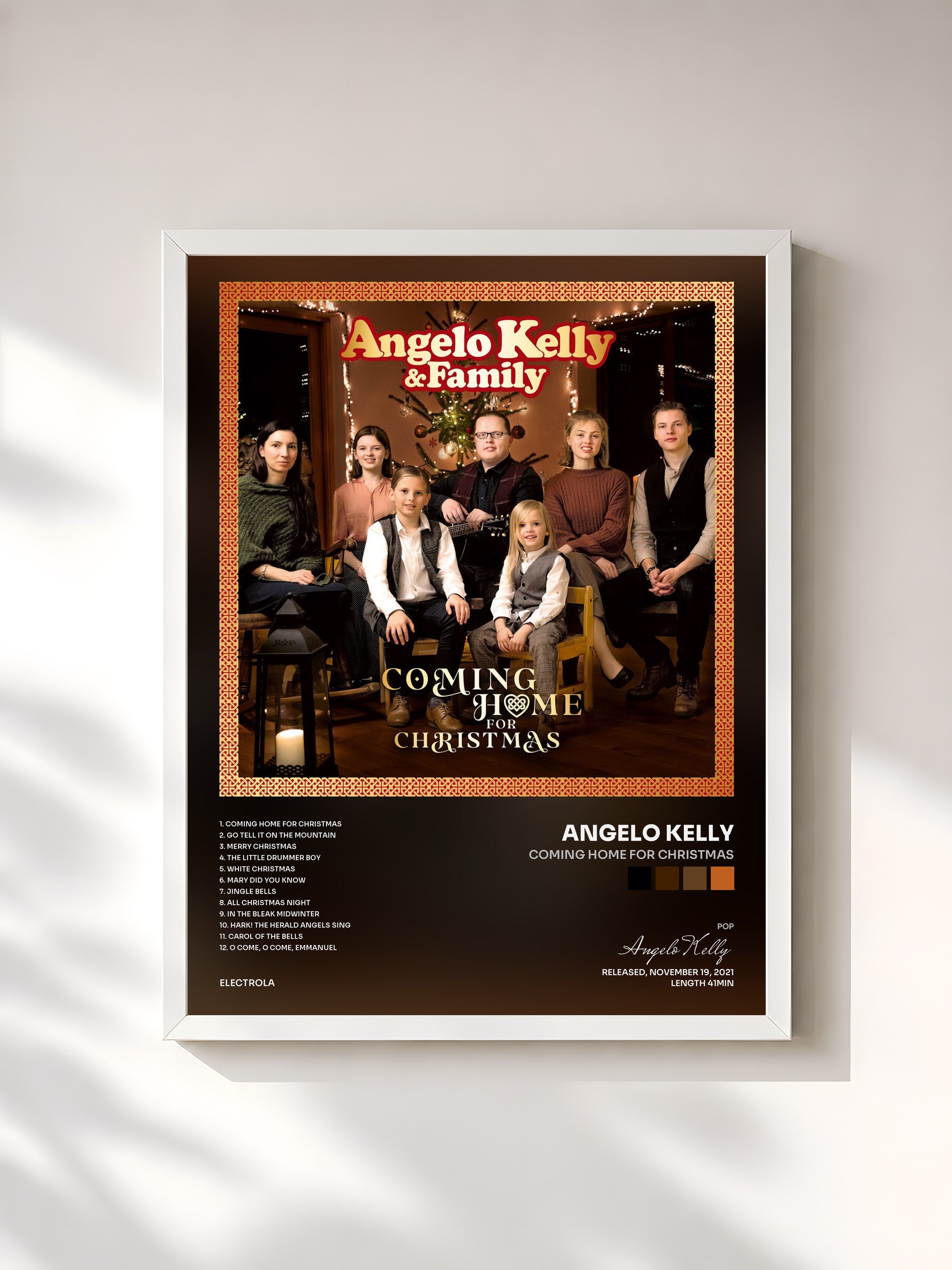 #blanc Tableau de l'album Coming Home For Christmas de Angelo Kelly, cadre blanc, imprimé et encadré en France