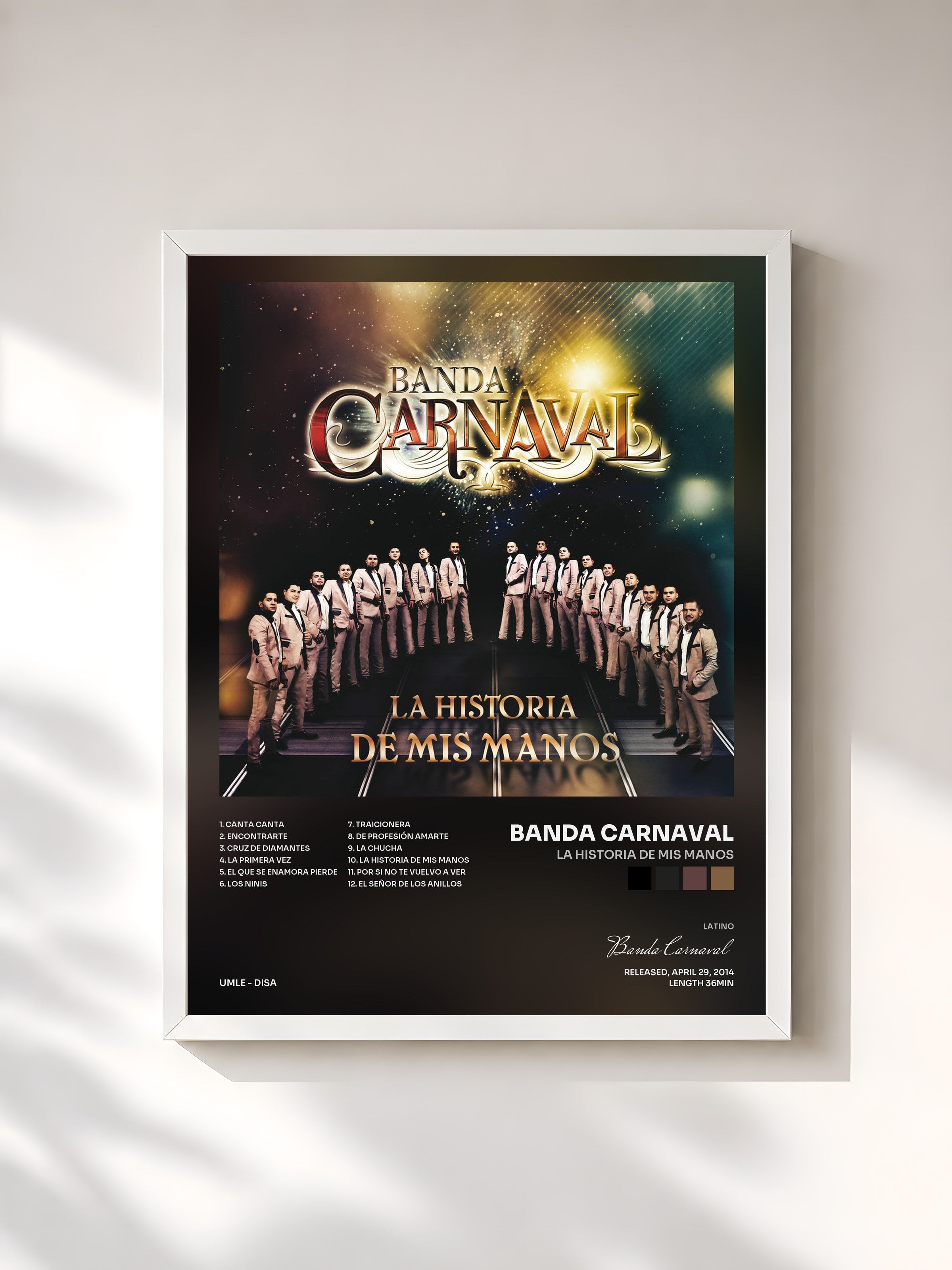 #blanc Tableau de l'album La Historia De Mis Manos de Banda Carnaval, cadre blanc, imprimé et encadré en France