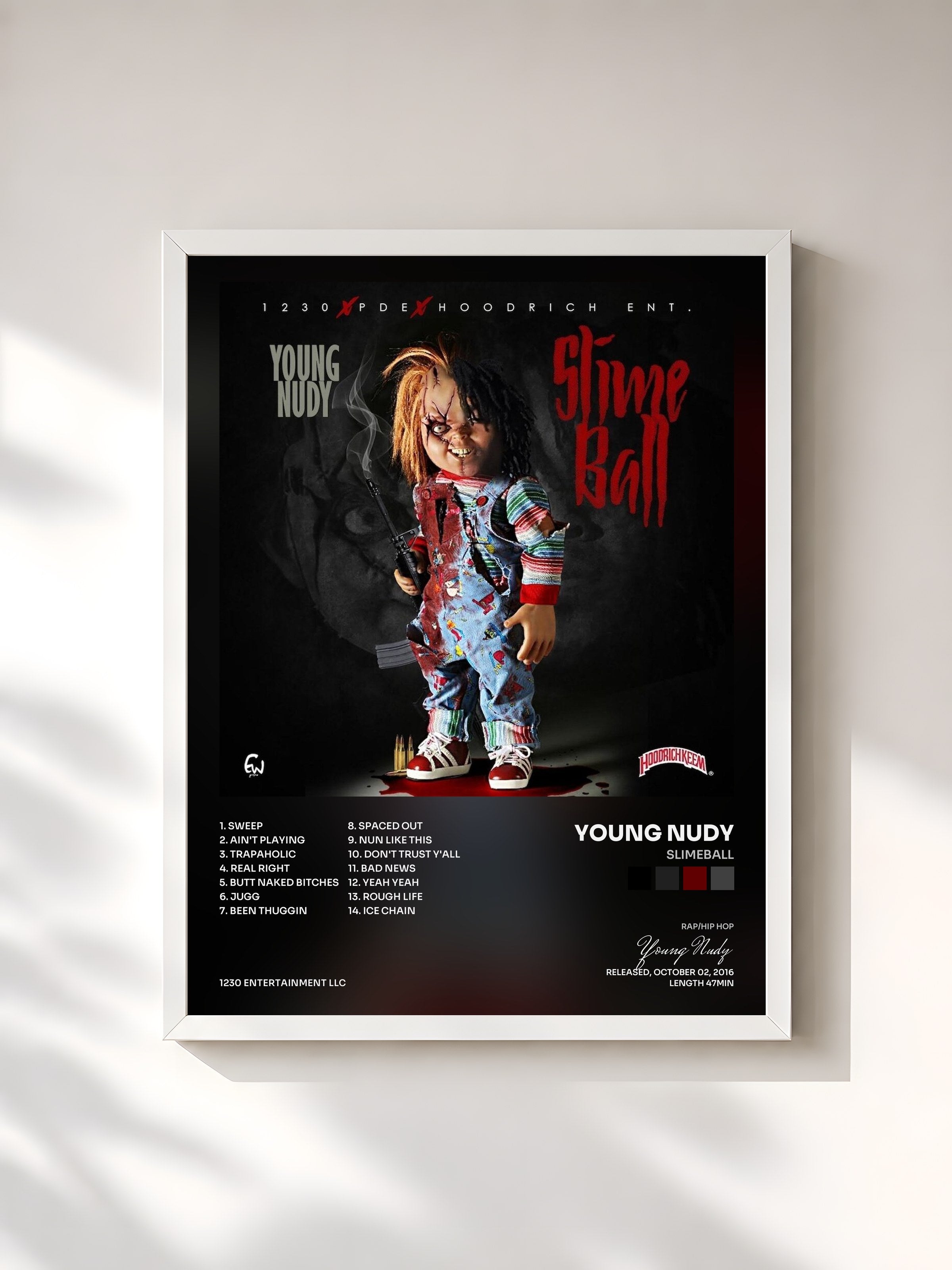 #blanc Tableau de l'album Slimeball de Young Nudy, cadre blanc, imprimé et encadré en France