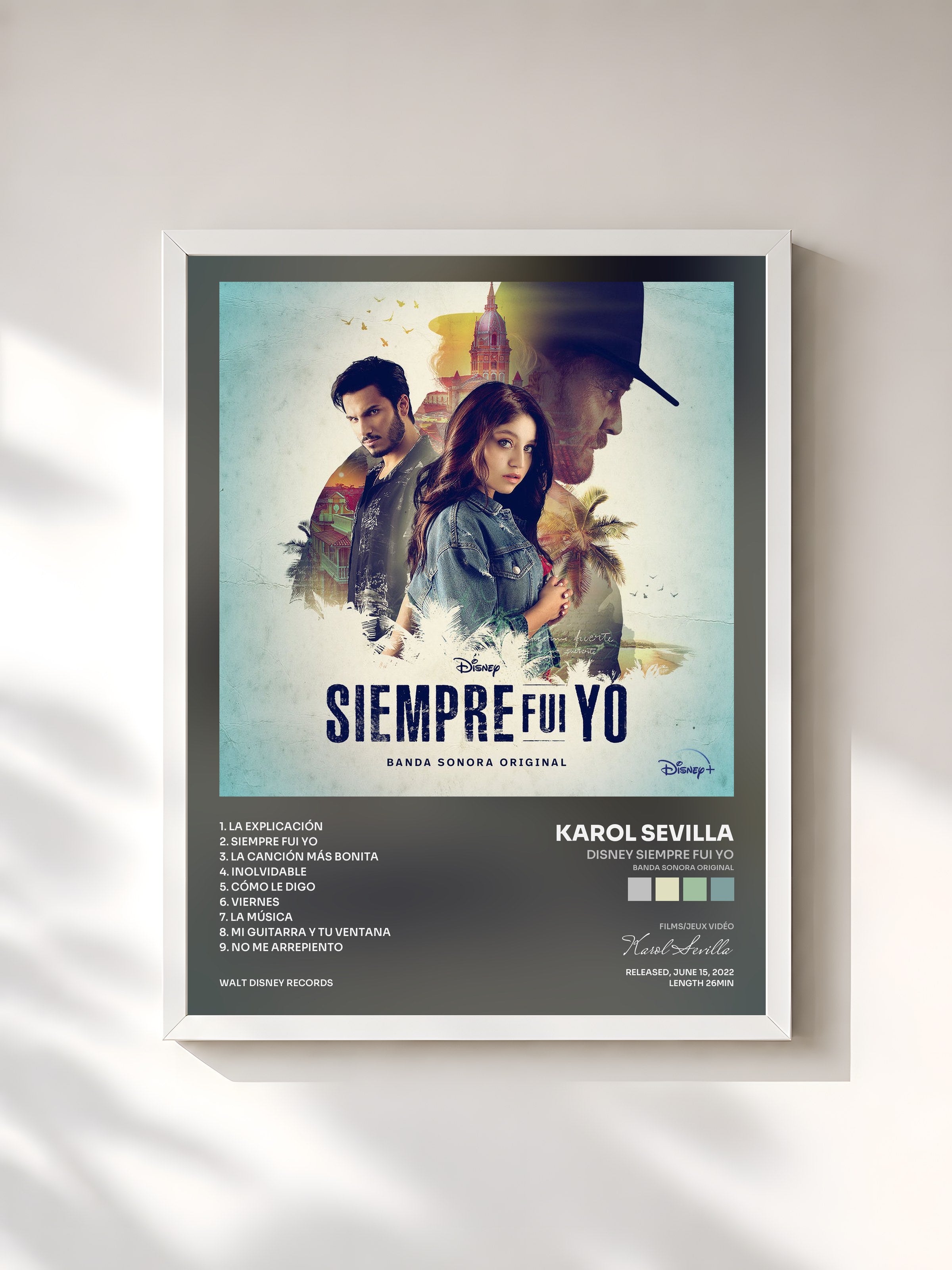 #blanc Tableau de l'album Disney Siempre Fui Yo (Banda Sonora Original) de Karol Sevilla, cadre blanc, imprimé et encadré en France