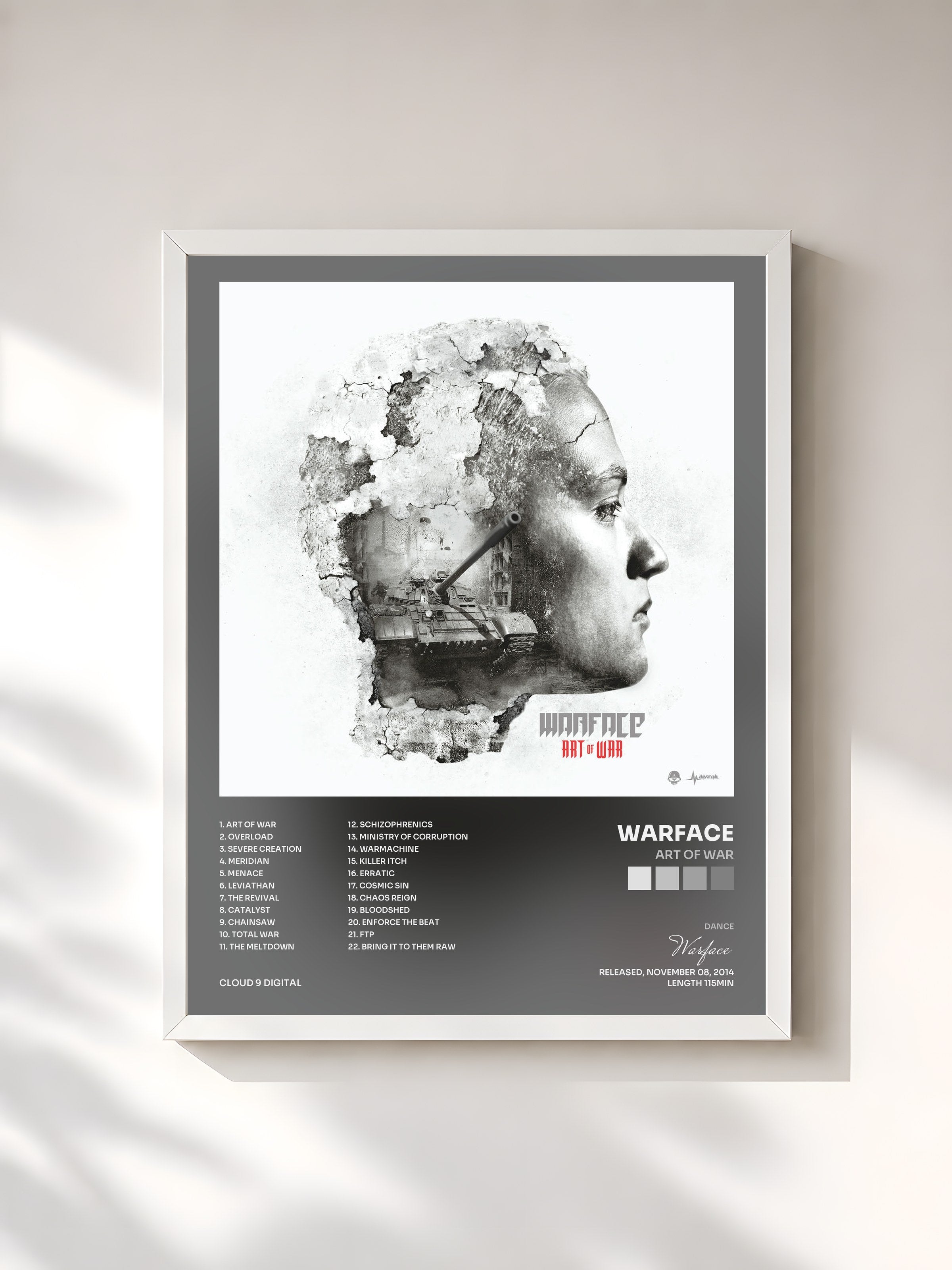 #blanc Tableau de l'album Art Of War de Warface, cadre blanc, imprimé et encadré en France