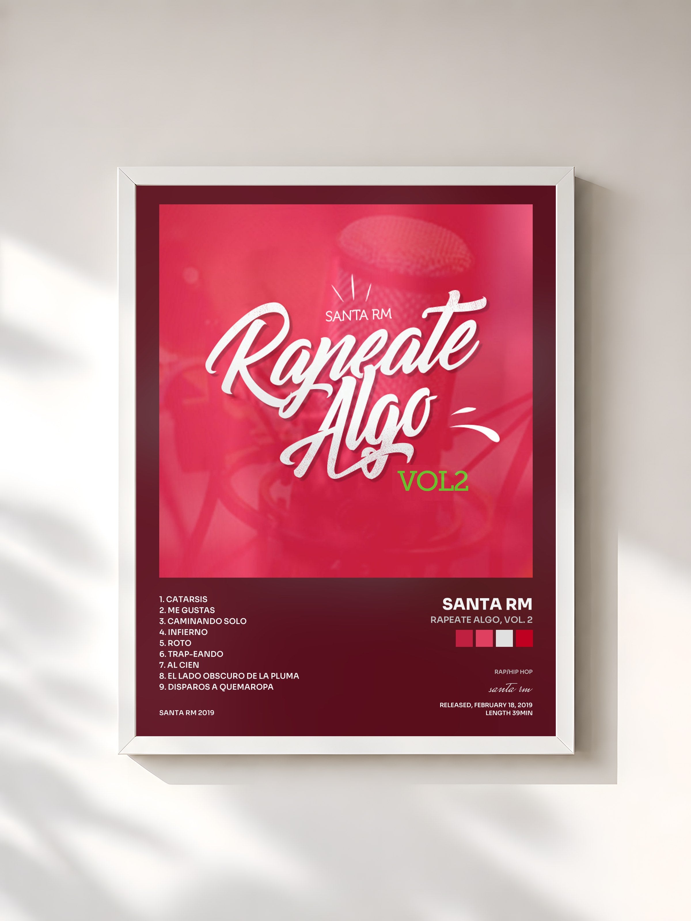 #blanc Tableau de l'album Rapeate Algo, vol. 2 de santa rm, cadre blanc, imprimé et encadré en France