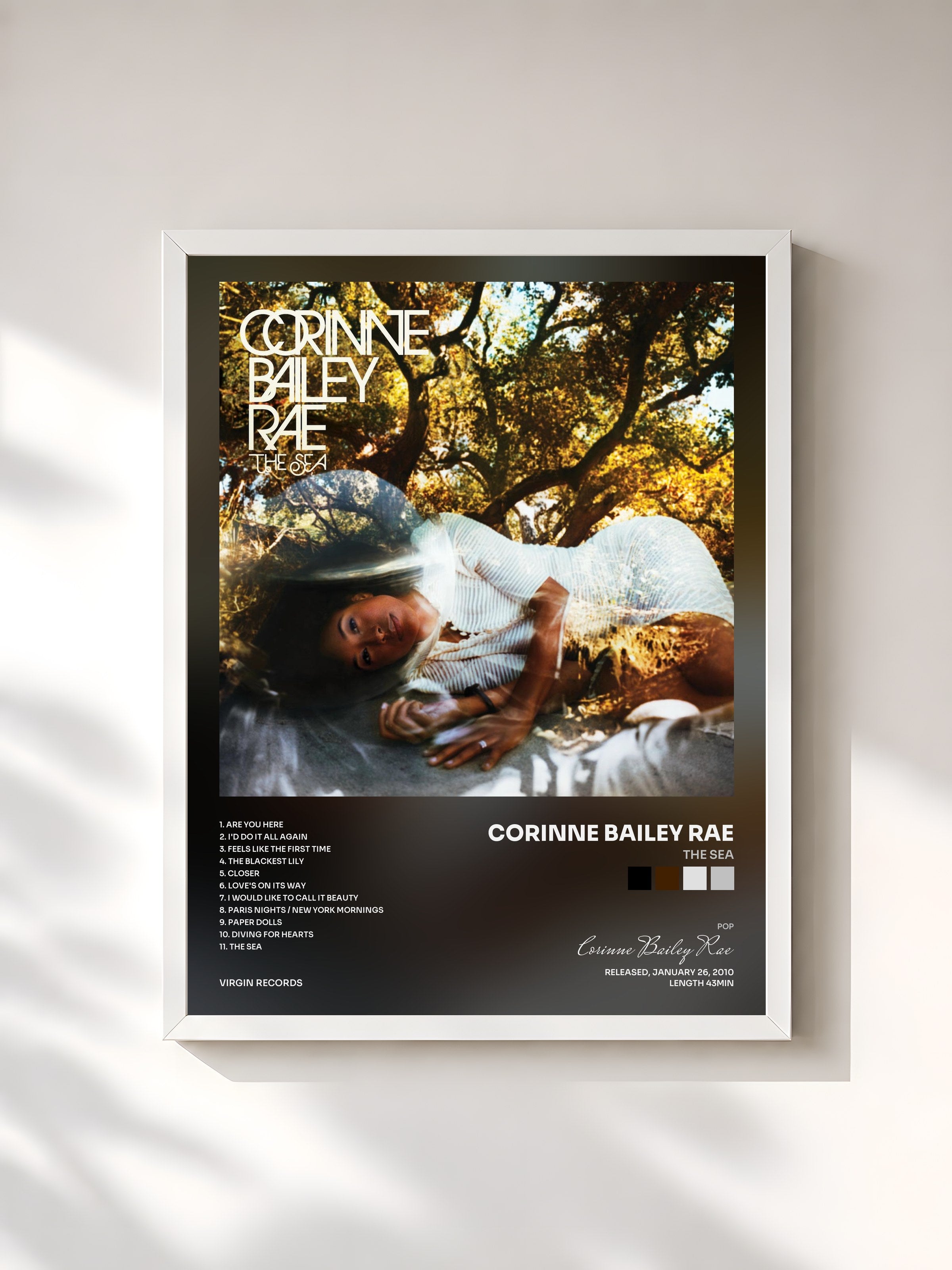 #blanc Tableau de l'album The Sea de Corinne Bailey Rae, cadre blanc, imprimé et encadré en France