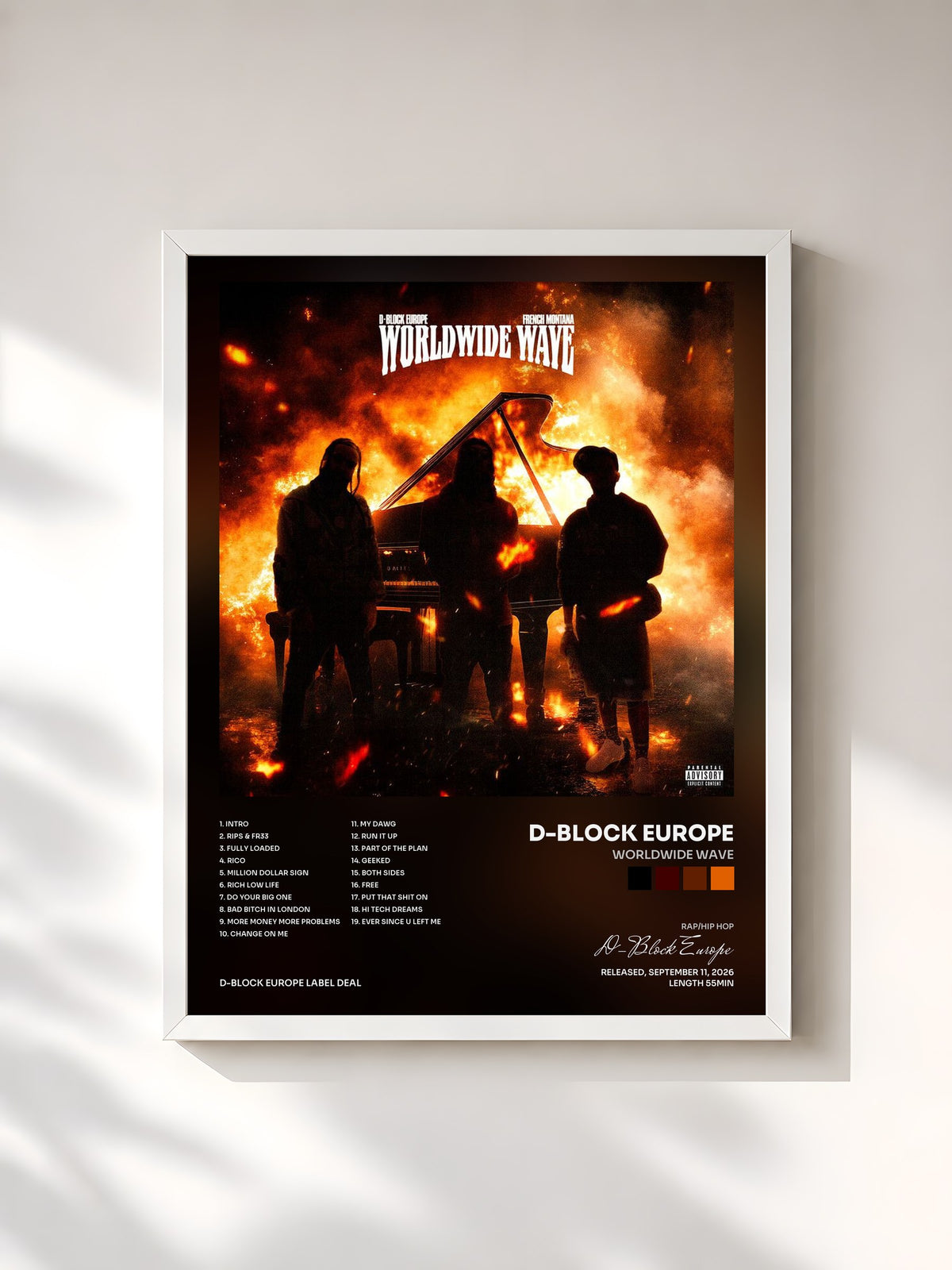 #blanc Tableau de l'album WORLDWIDE WAVE de D-Block Europe, cadre blanc, imprimé et encadré en France