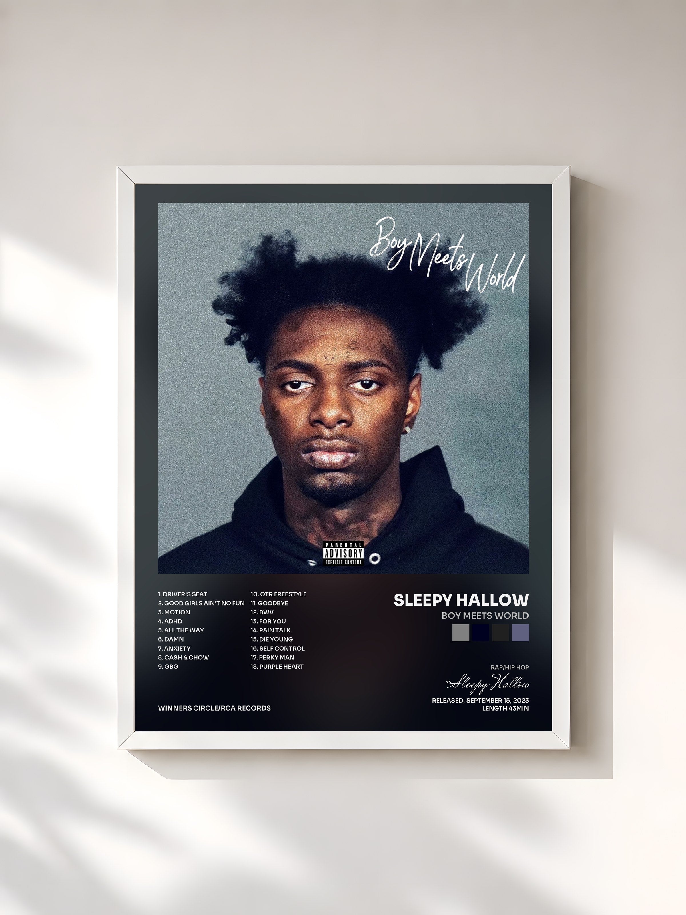 #blanc Tableau de l'album Boy Meets World de Sleepy Hallow, cadre blanc, imprimé et encadré en France