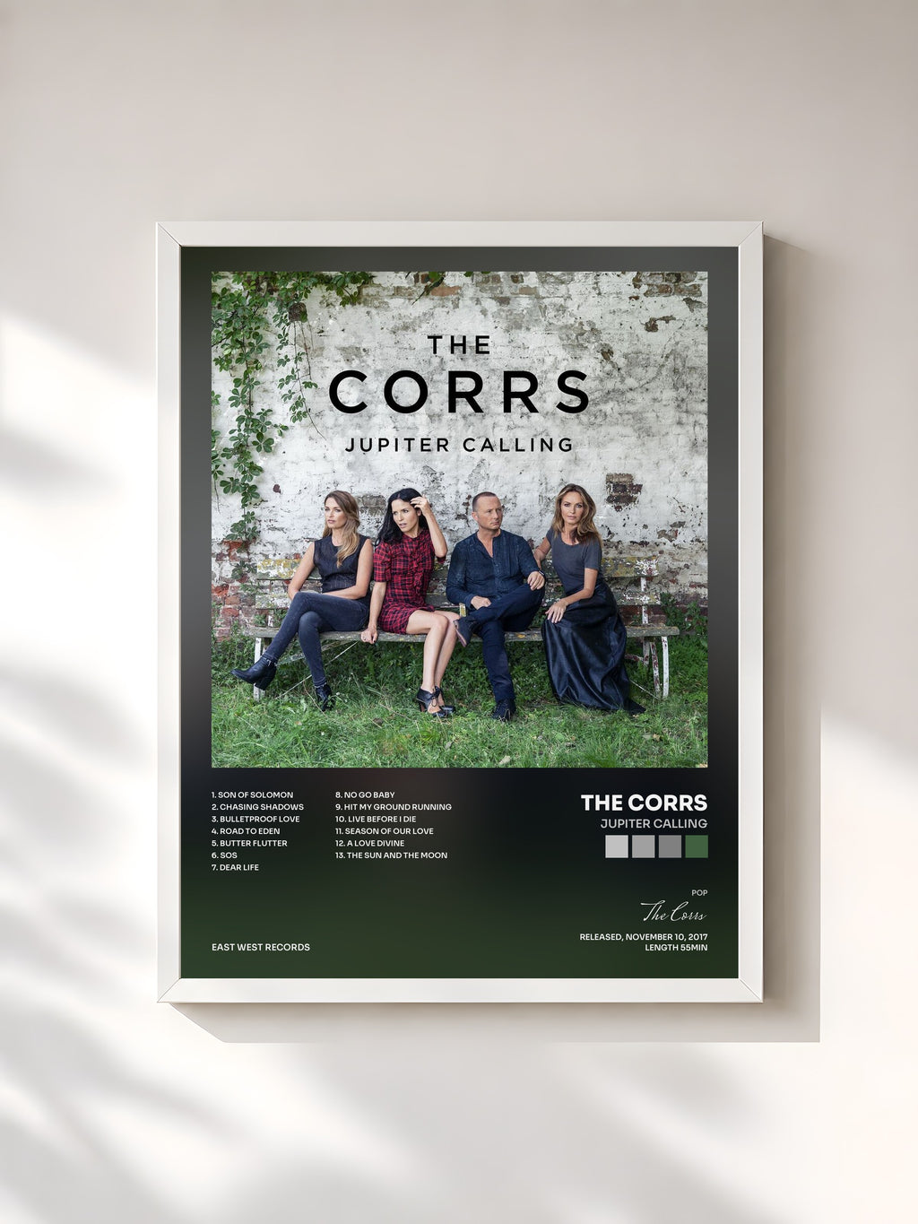 #blanc Jupiter Calling by The Corrs as a framed art print, white frame, printed and framed in France