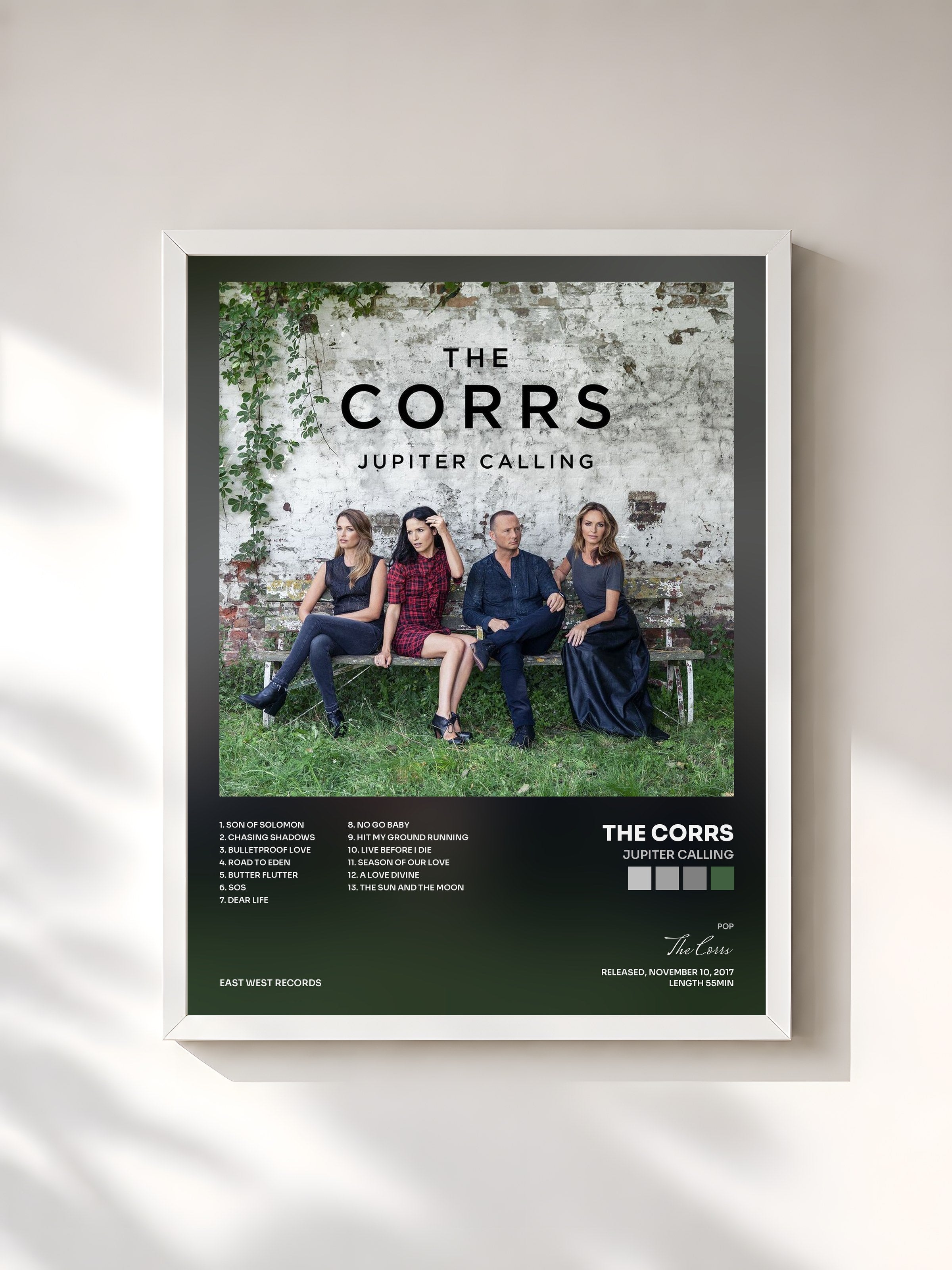 #blanc Tableau de l'album Jupiter Calling de The Corrs, cadre blanc, imprimé et encadré en France