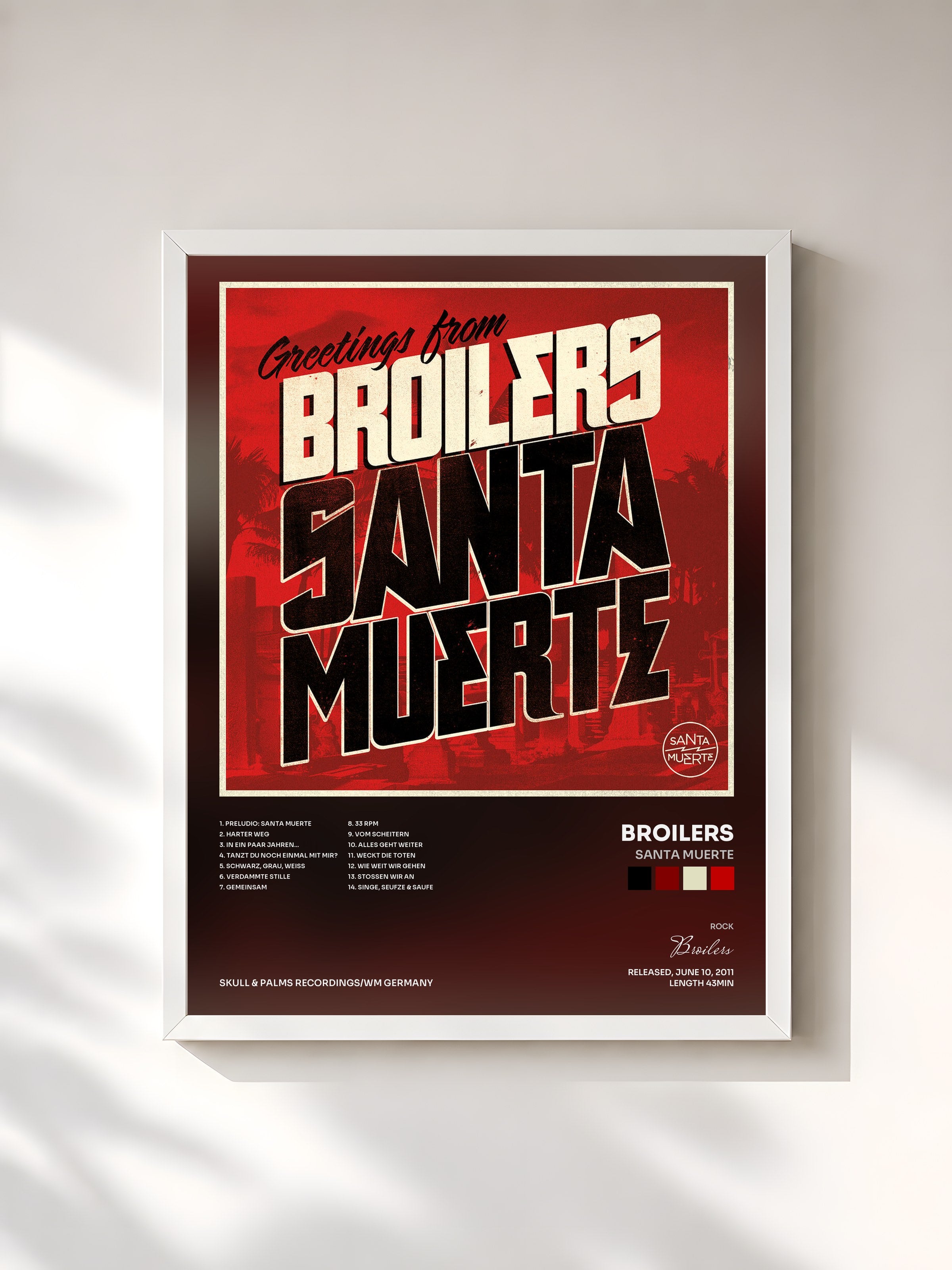 #blanc Tableau de l'album Santa Muerte de Broilers, cadre blanc, imprimé et encadré en France