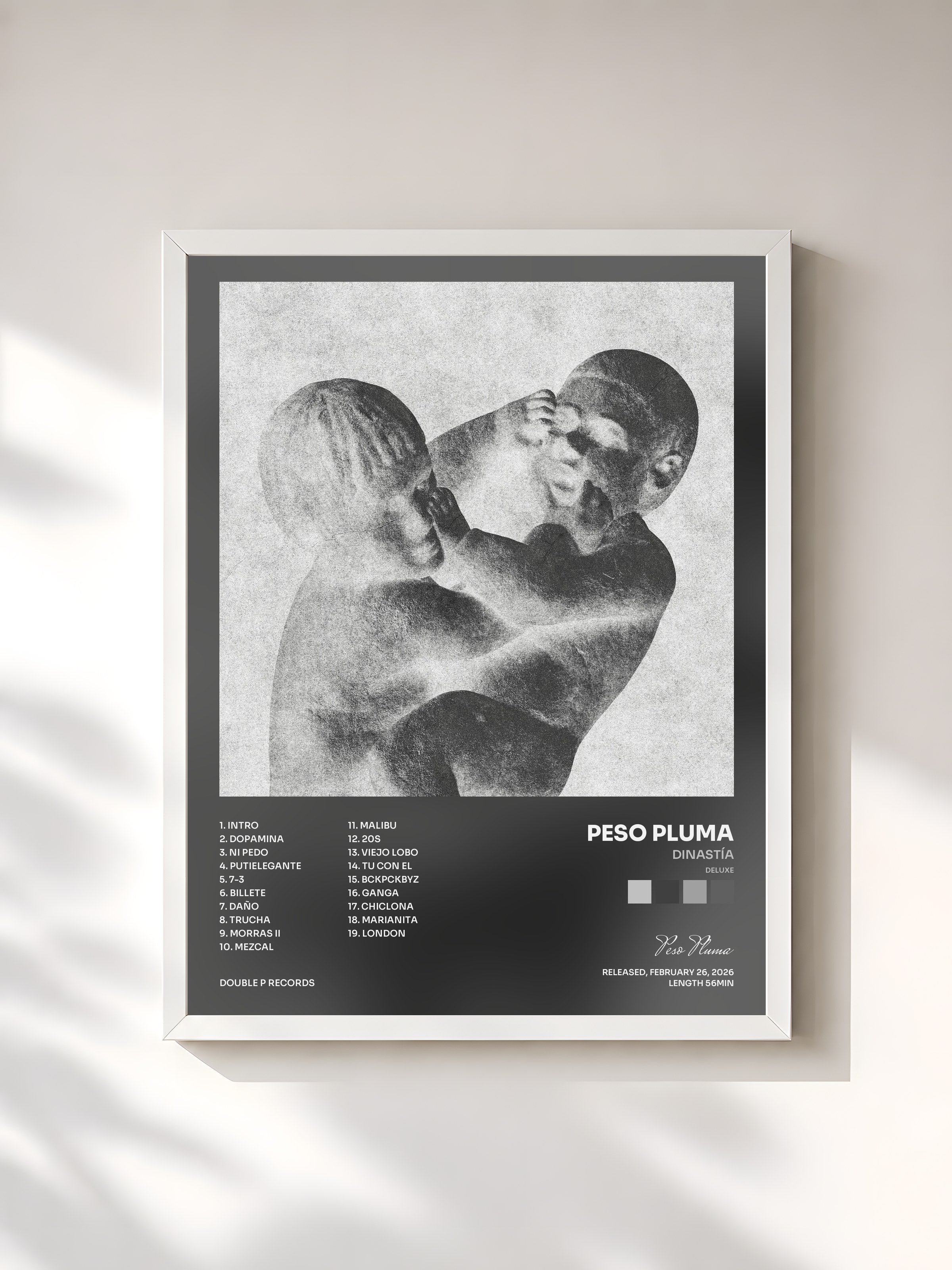 #blanc Tableau de l'album DINASTÍA (DELUXE) de Peso Pluma, cadre blanc, imprimé et encadré en France