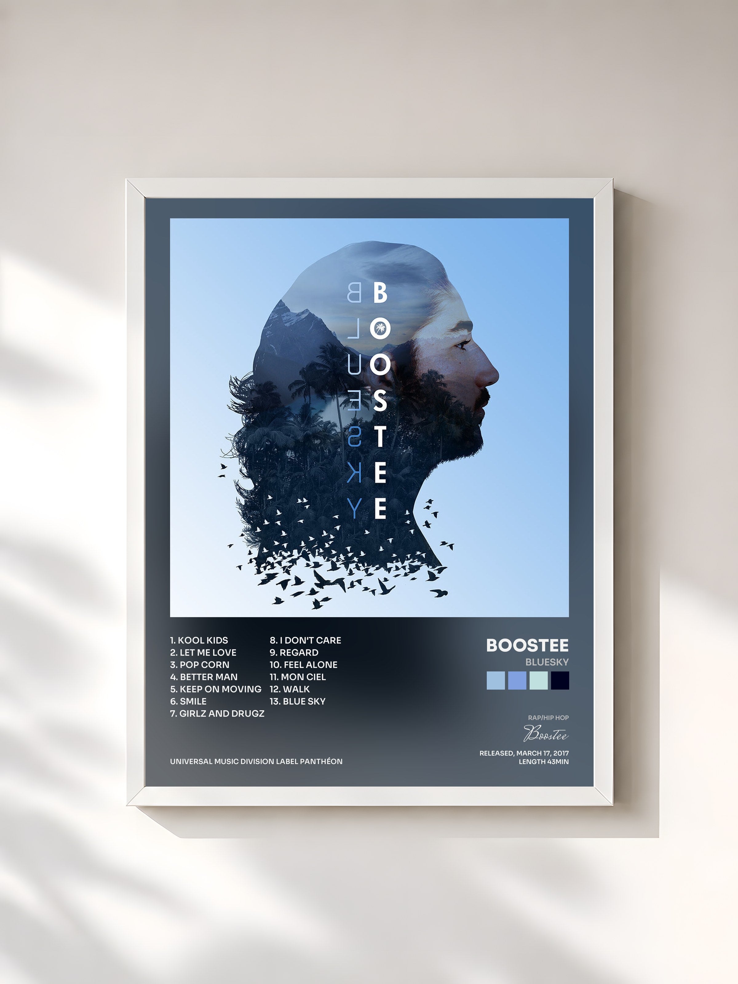 #blanc Tableau de l'album Bluesky de Boostee, cadre blanc, imprimé et encadré en France