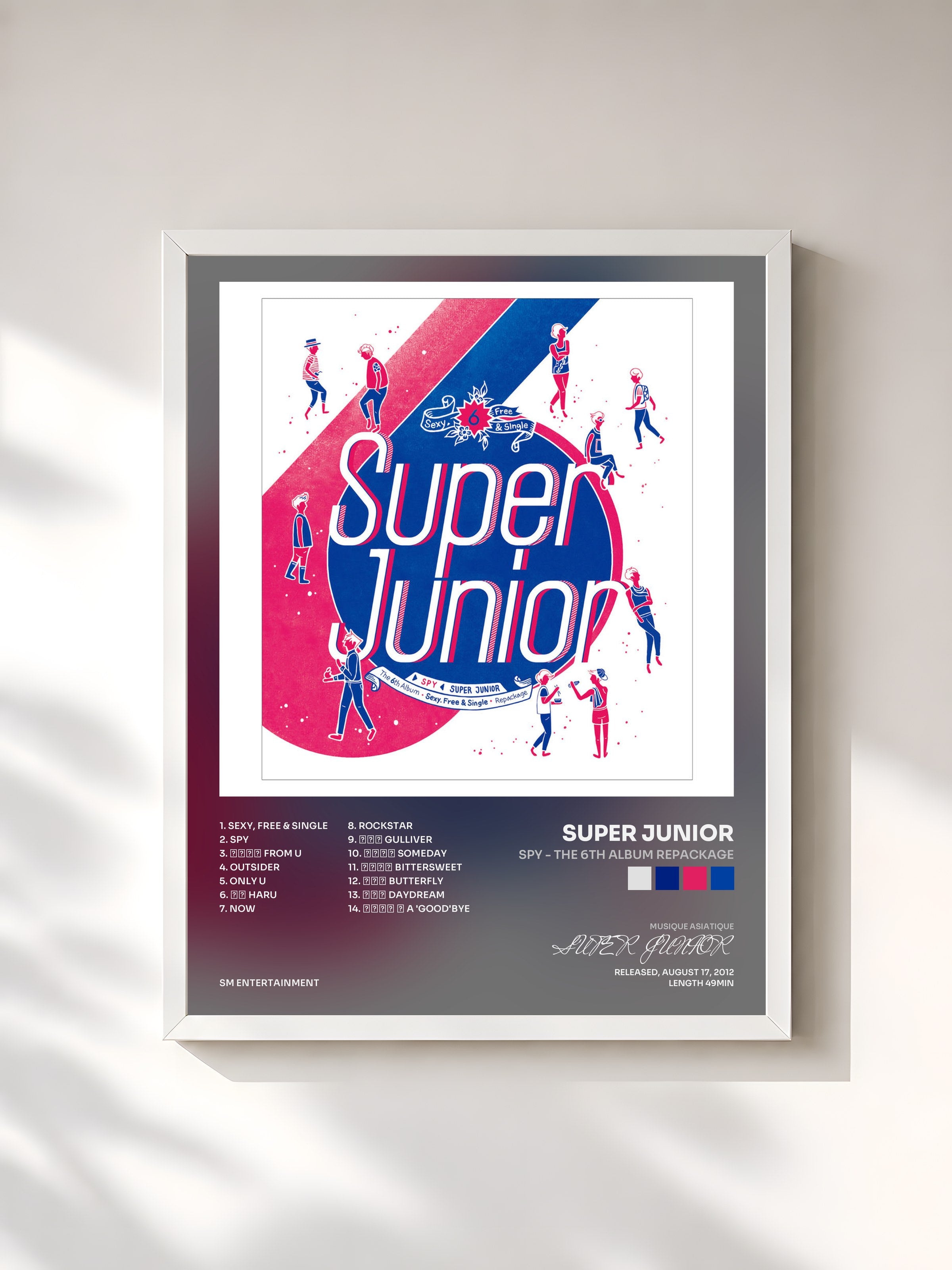 #blanc Tableau de l'album SPY - The 6th Album Repackage de SUPER JUNIOR, cadre blanc, imprimé et encadré en France