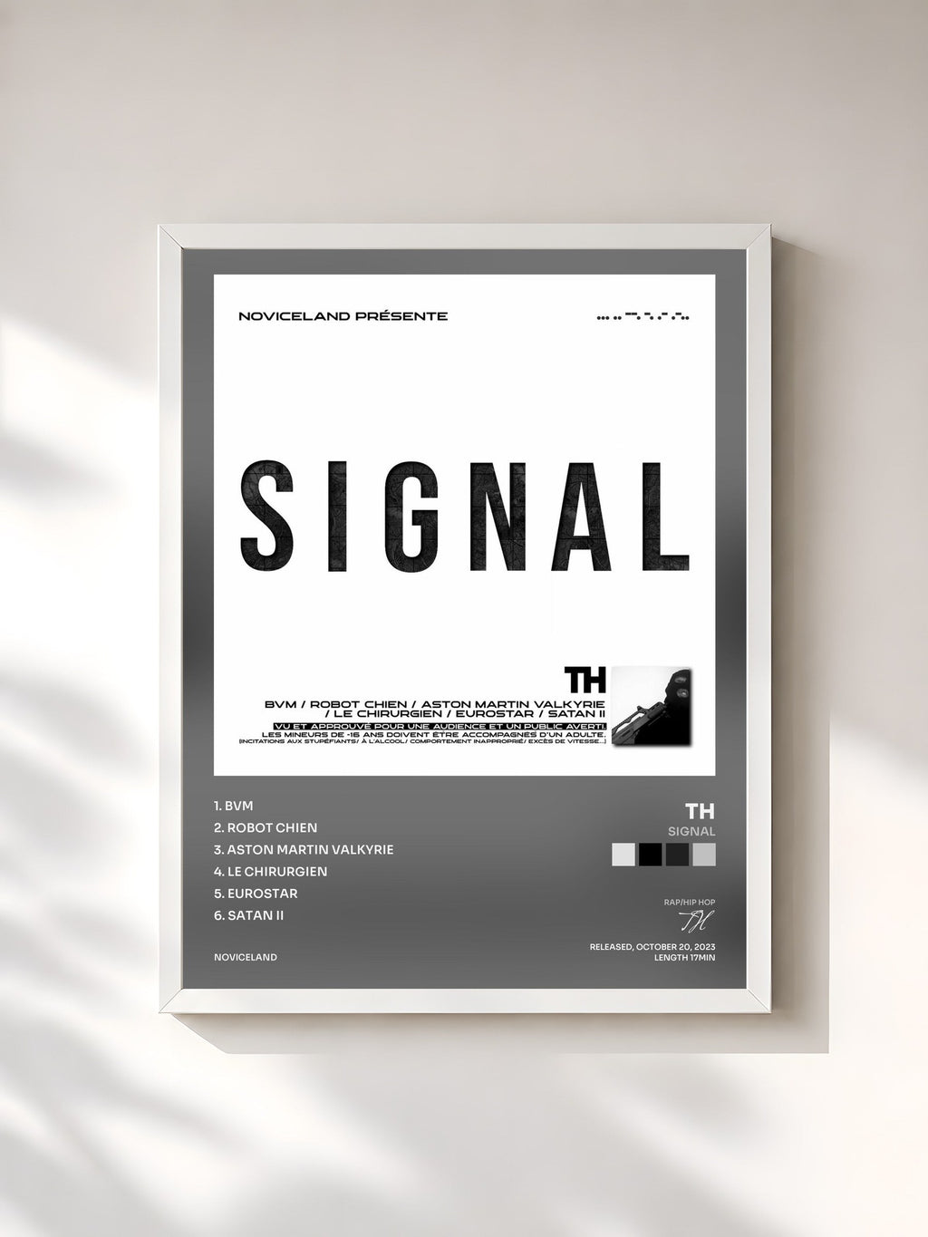 #blanc Tableau de l'album SIGNAL de TH, cadre blanc, imprimé et encadré en France
