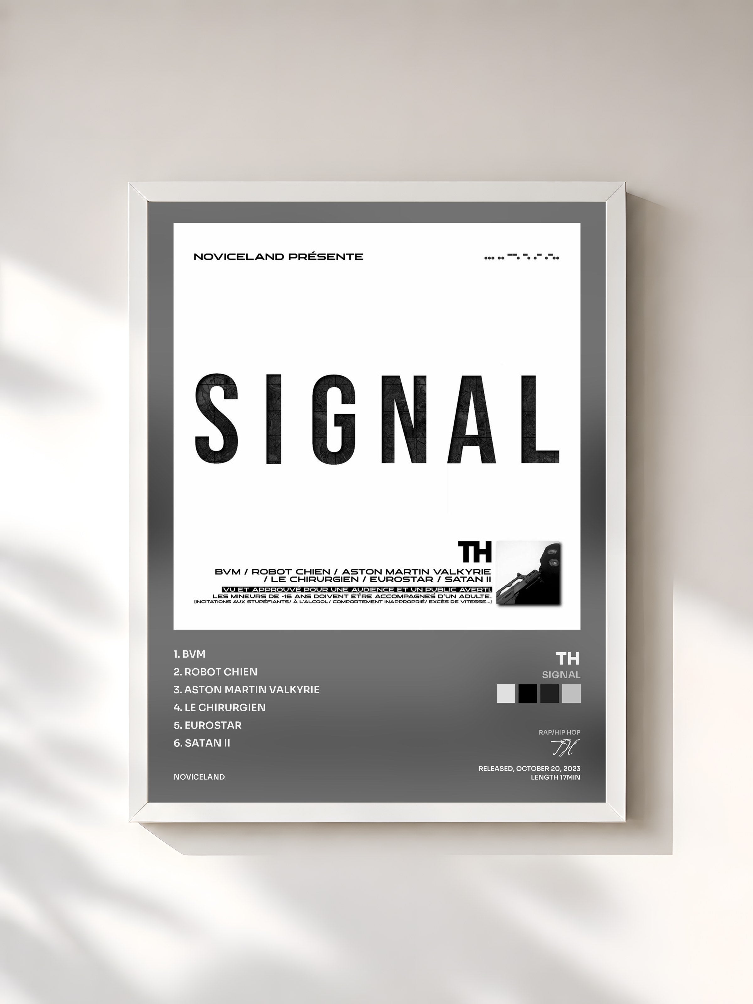 #blanc Tableau de l'album SIGNAL de TH, cadre blanc, imprimé et encadré en France