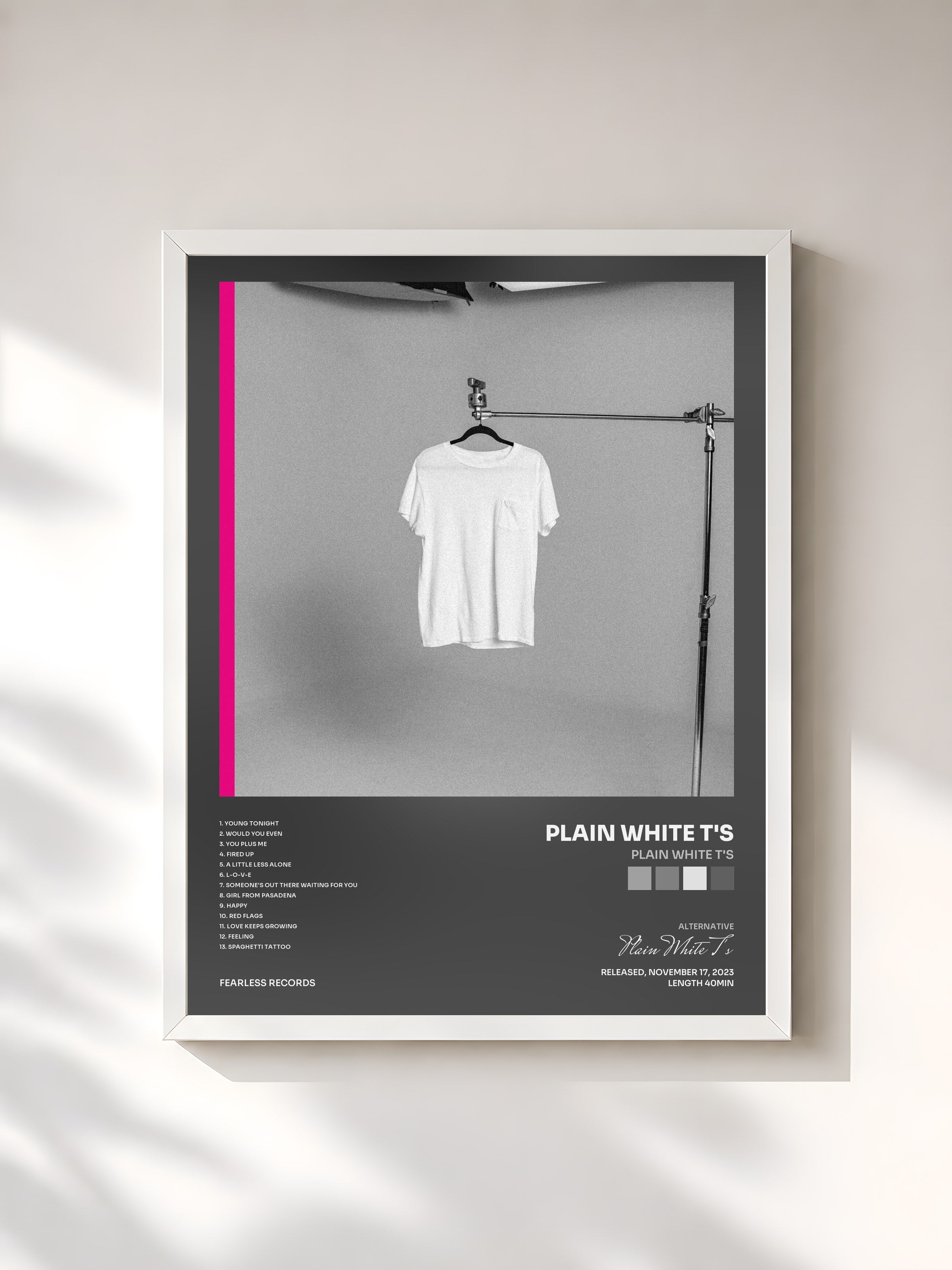 #blanc Tableau de l'album Plain White T's de Plain White T's, cadre blanc, imprimé et encadré en France